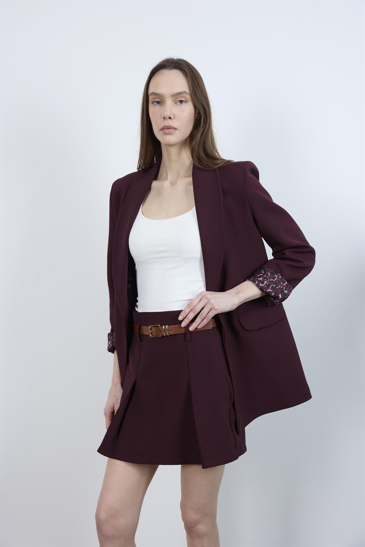 51065 ATLAS KEMERLİ ŞORT ETEK MÜRDÜM