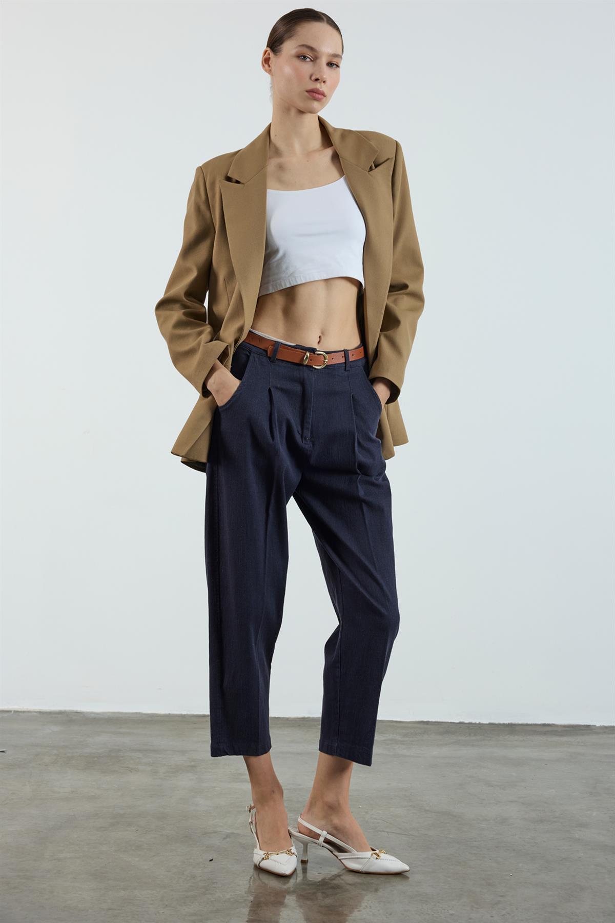 51088 KEMERLİ KOT PANTOLON LACİVERT