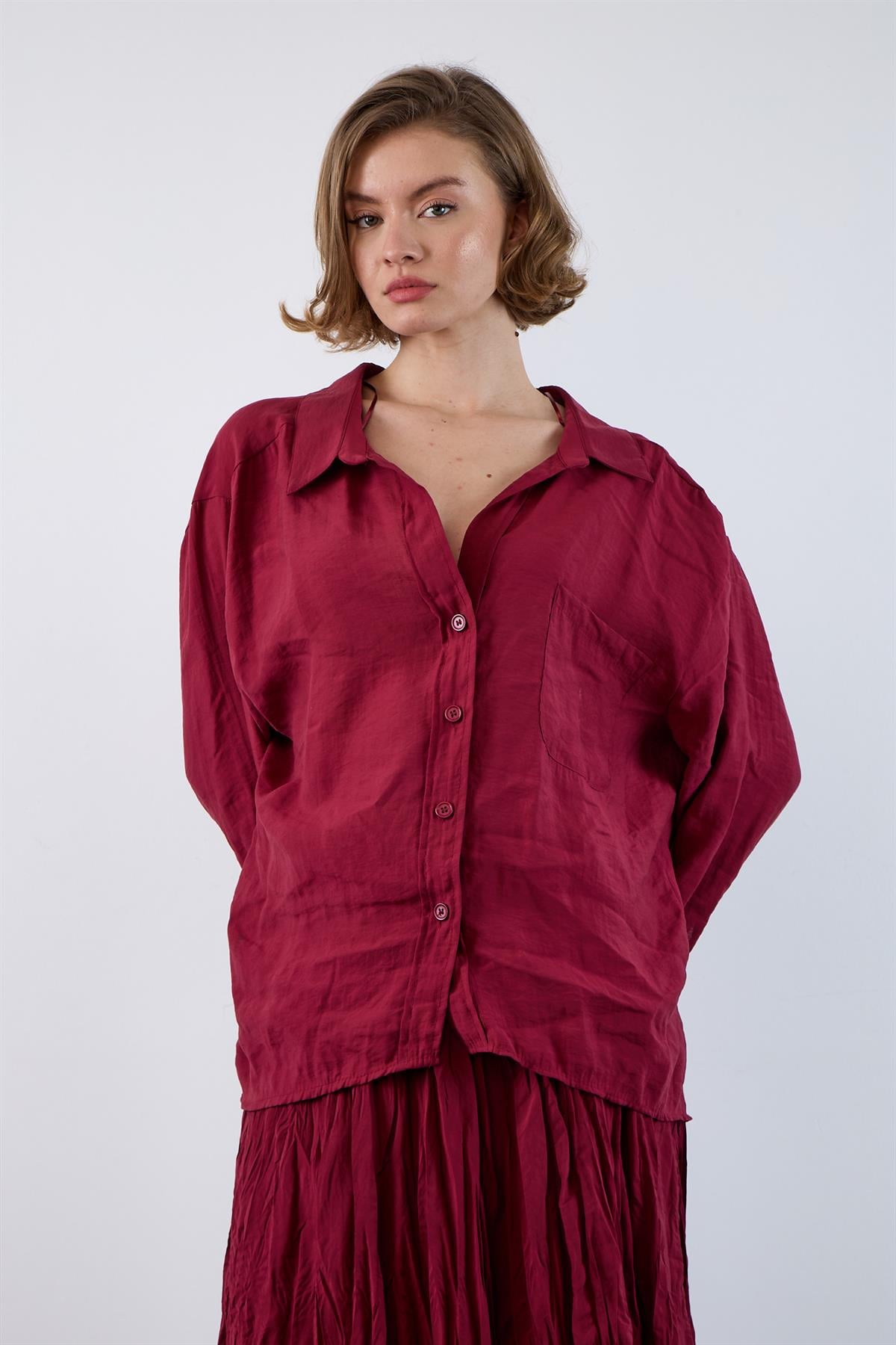 4612 DÜŞÜK OMUZLU OVERSİZE GÖMLEK BORDO