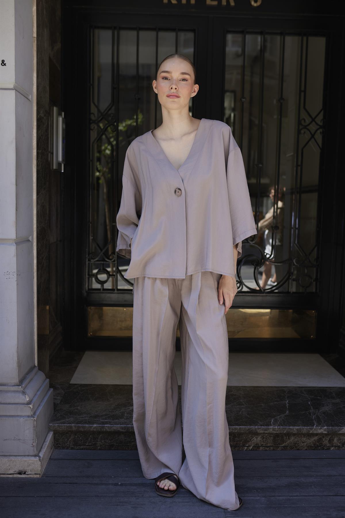 51173 BLUZ PANTOLON TAKIM VİZON