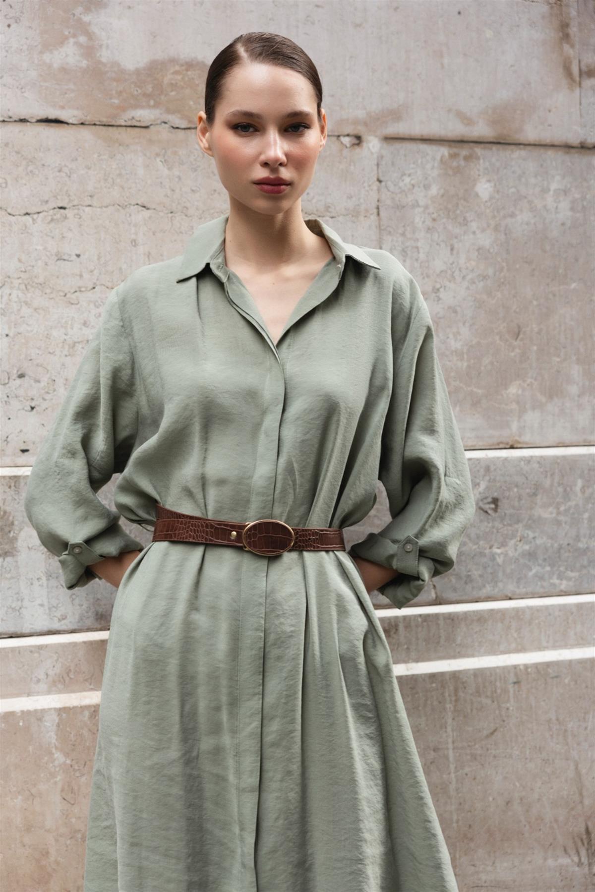 3270 GÖMLEK ELBİSE ÇAĞLA YEŞİL