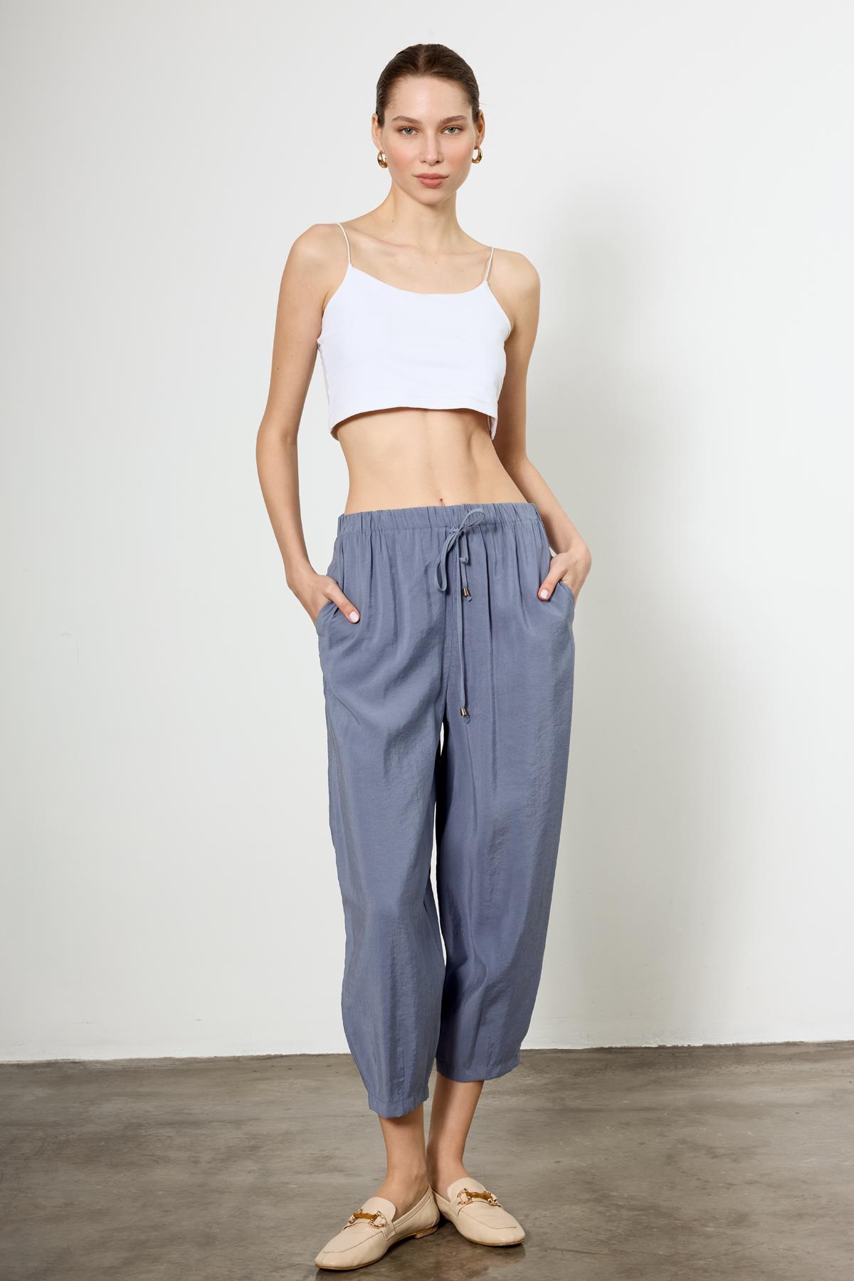 51106 BELİ LASTİKLİ PANTOLON GRİ-MAVİ