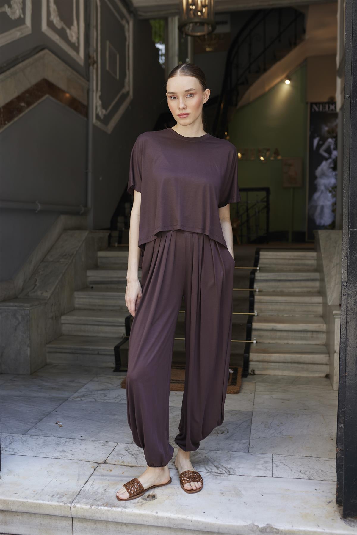 51149 TİŞÖRT PANTOLON TAKIM KOYU KAHVE