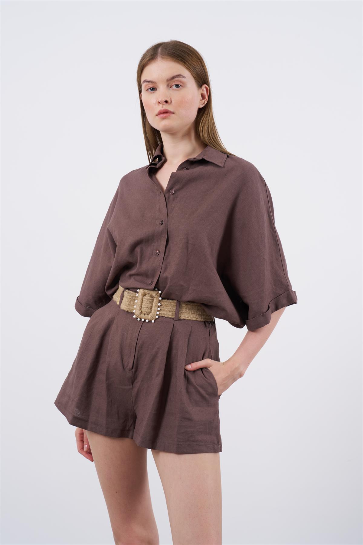 51036 GÖMLEK ŞORT TAKIM KAHVE