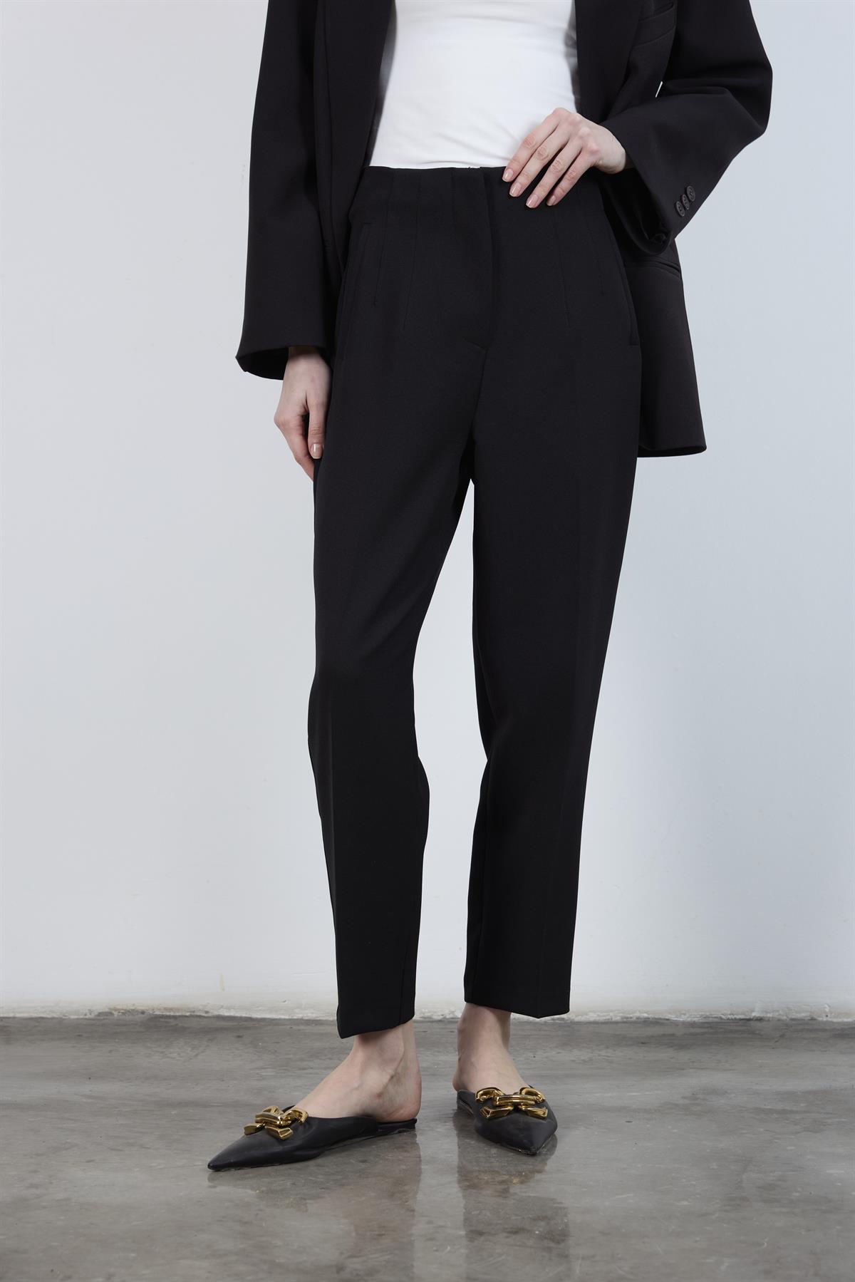 50109 PENSLİ HAVUÇ PANTOLON SİYAH