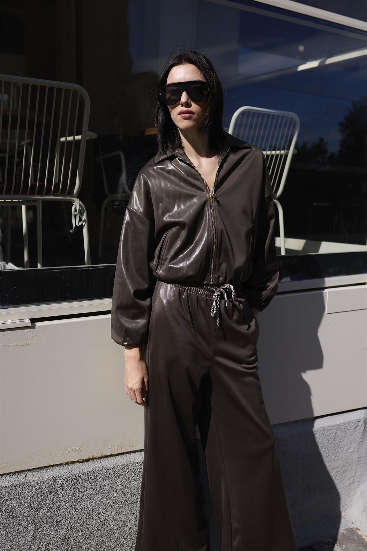 51231 DERİ CEKET PANTOLON TAKIM KAHVE