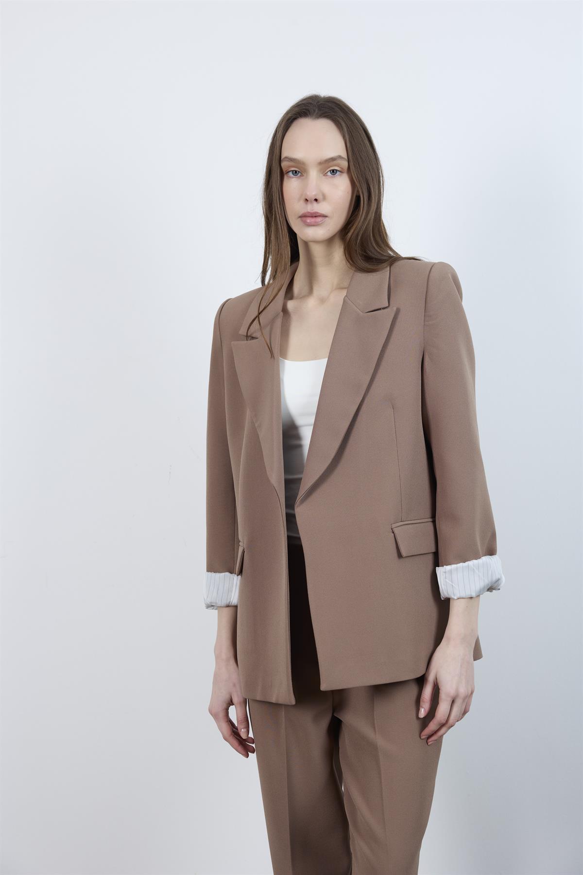 9134 KOLU KATLAMALI CEKET AÇIK KAHVE