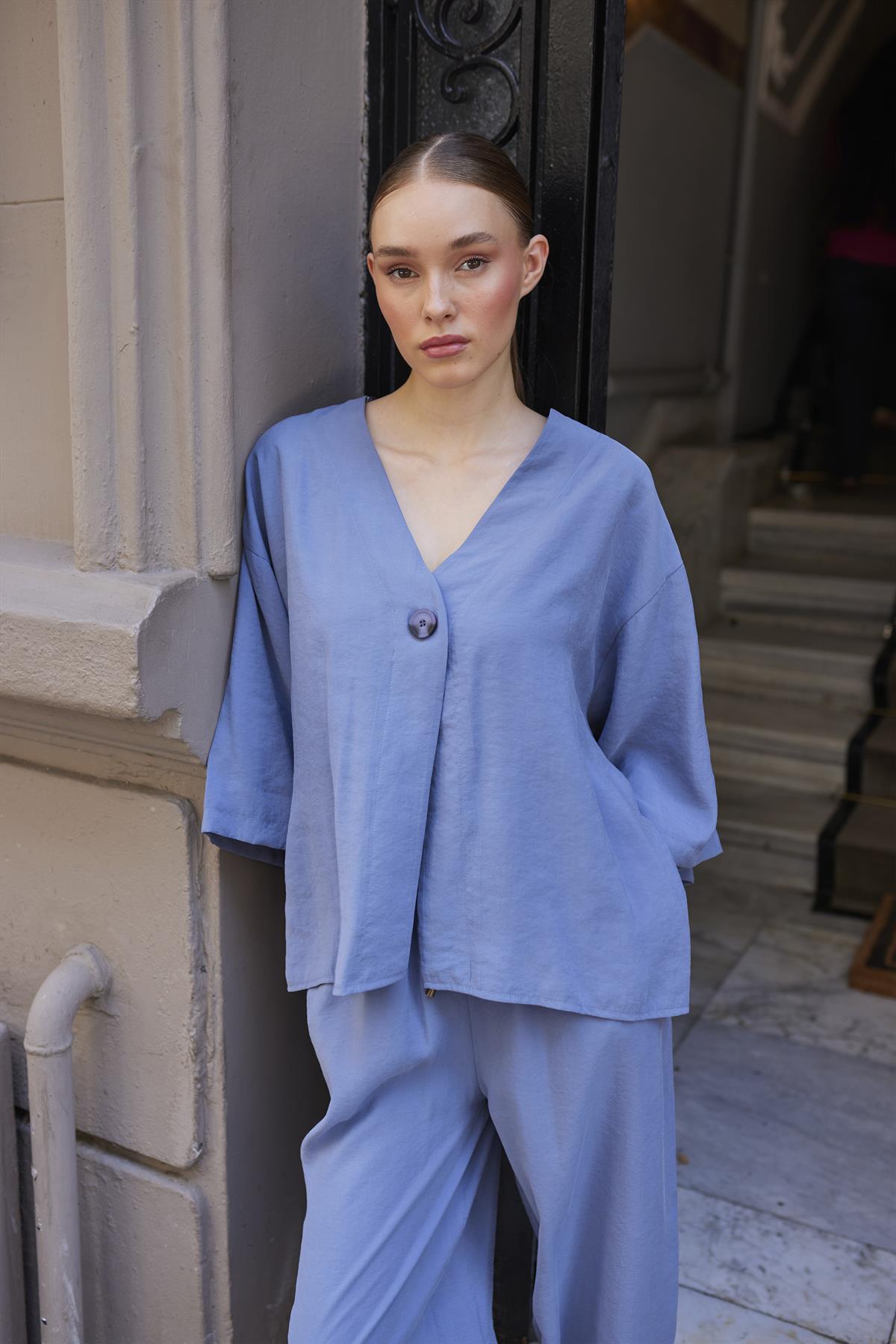 51189 BLUZ PANTOLON TAKIM GRİ-MAVİ