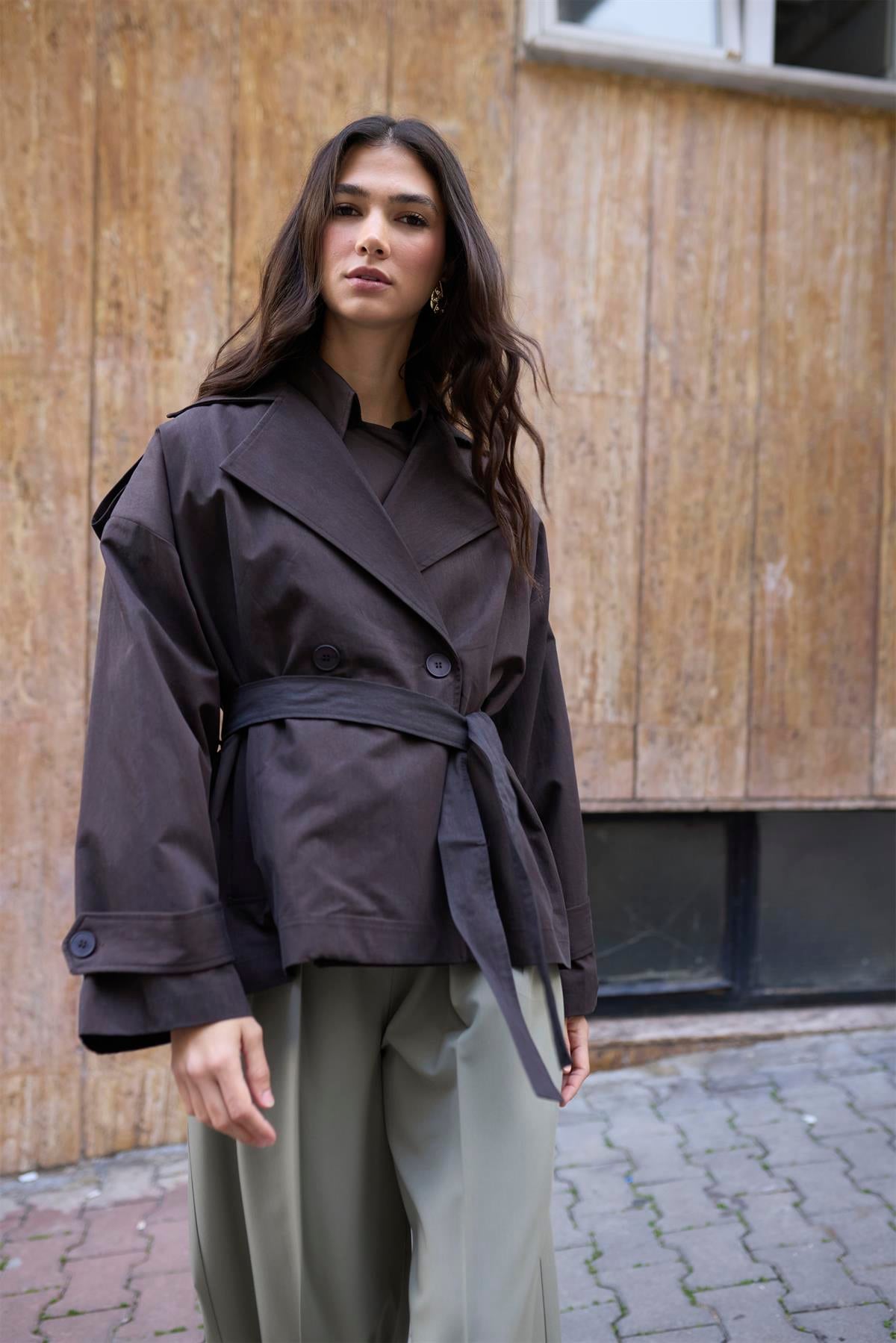 9609 KISA TRENÇ KAHVE