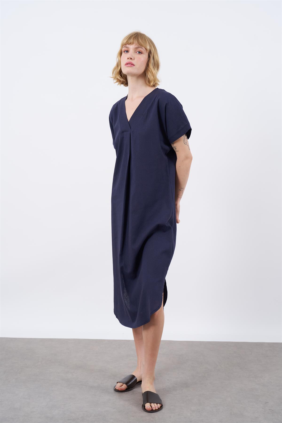 3131 KETEN ELBİSE(2835) LACİVERT