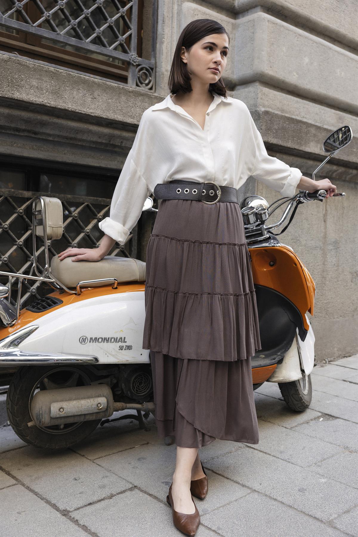 3279 EMPİRME ETEK KAHVE