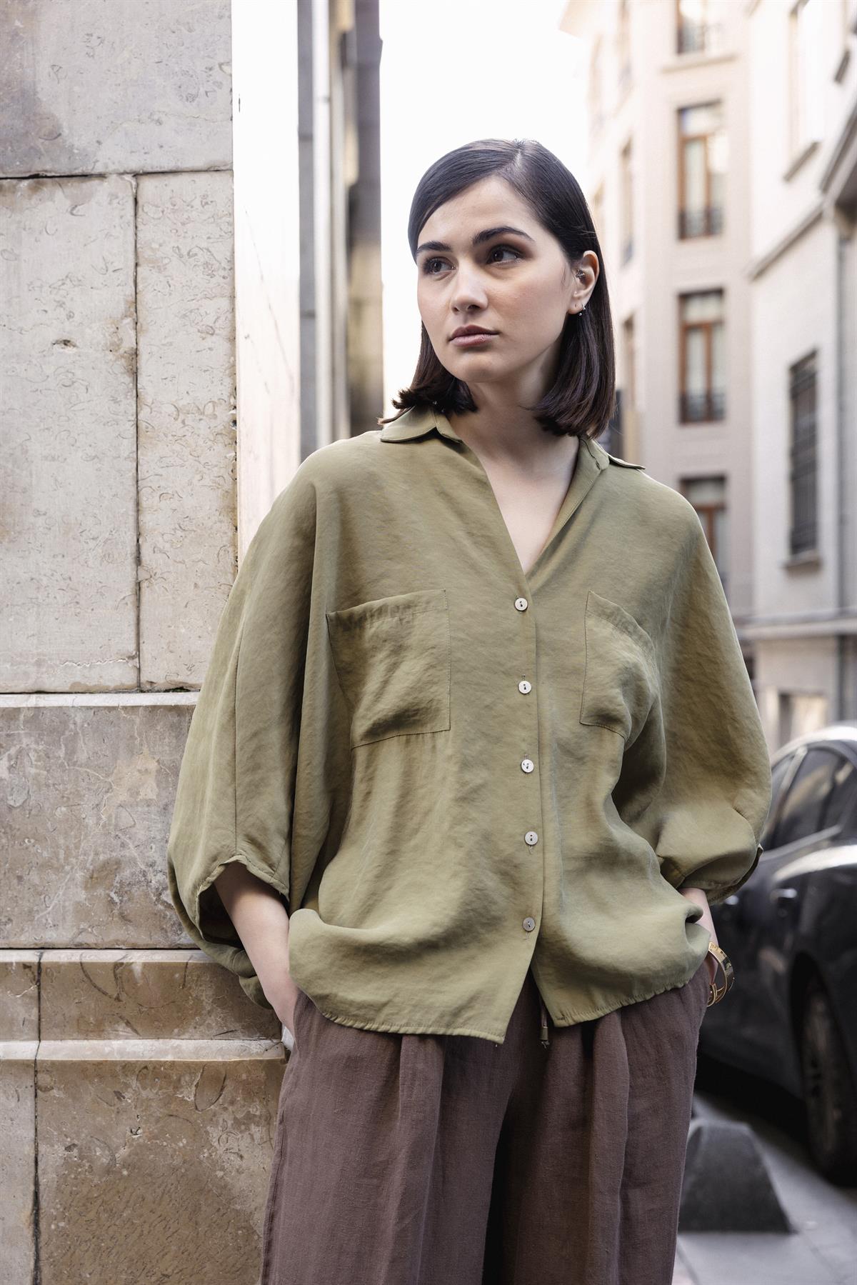 4925 OVERSIZE GÖMLEK HAKİ