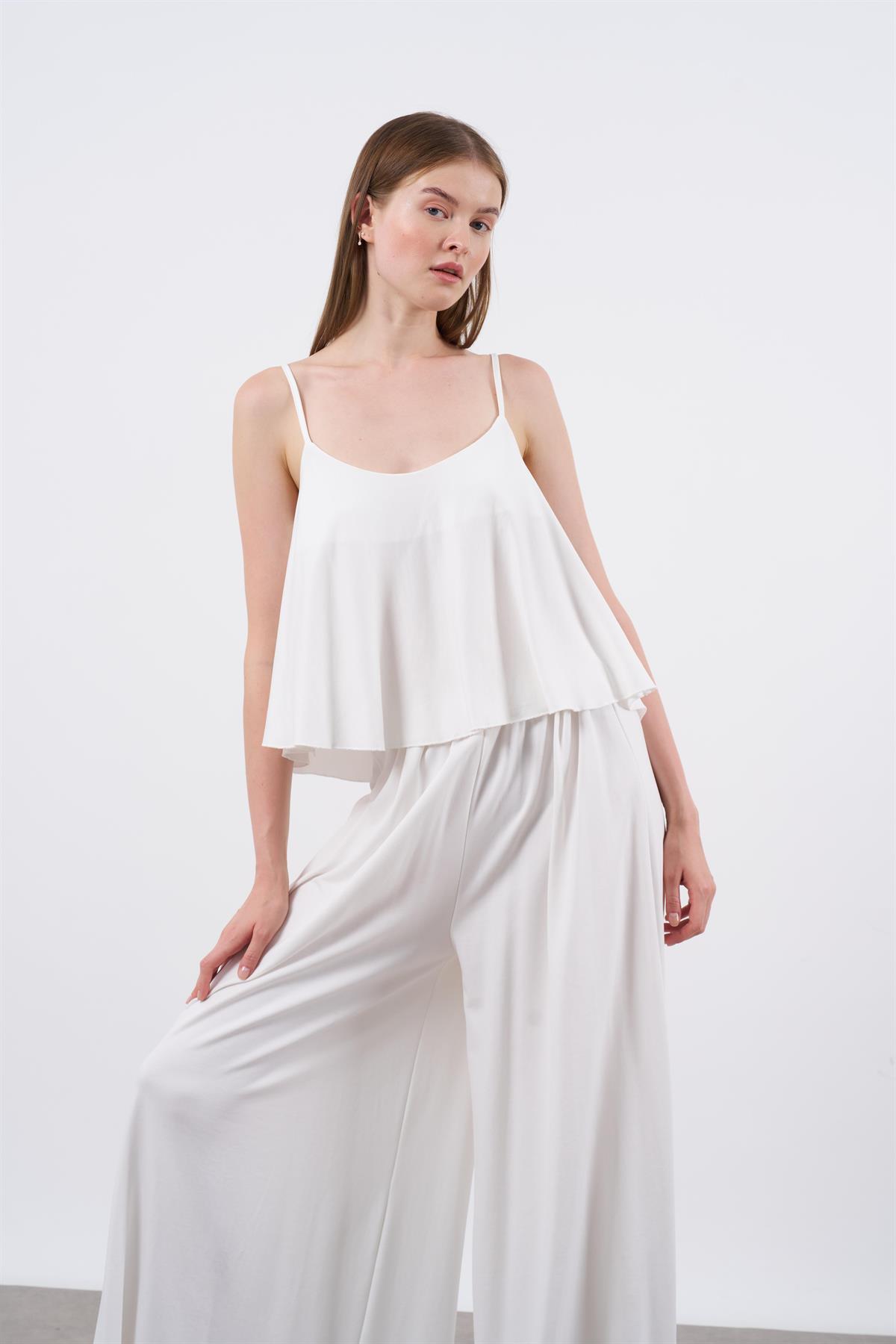 51052 ASKILI BLUZ PANTOLON TAKIM BEYAZ
