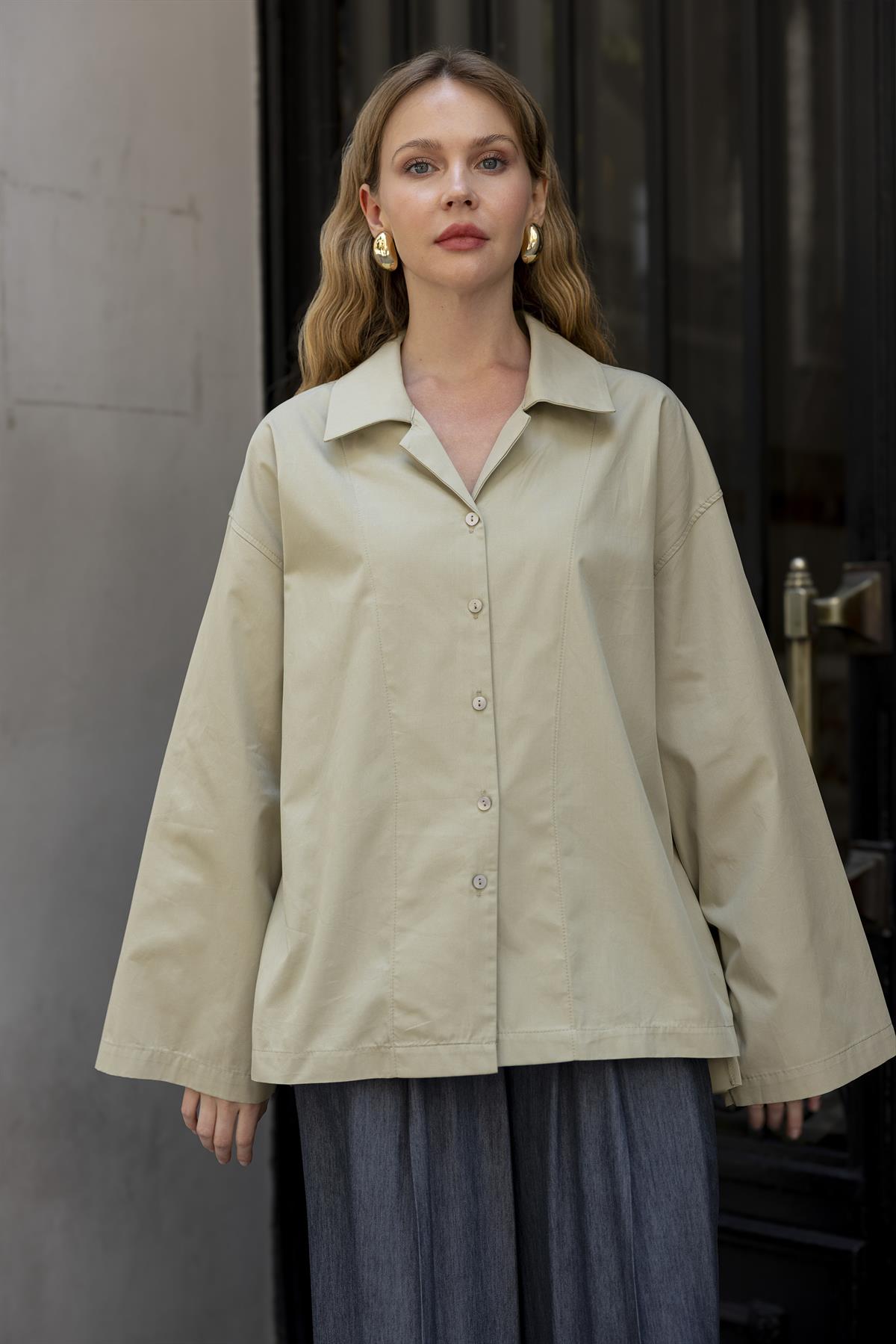 4952 OVERSIZE GÖMLEK AÇIK HAKİ