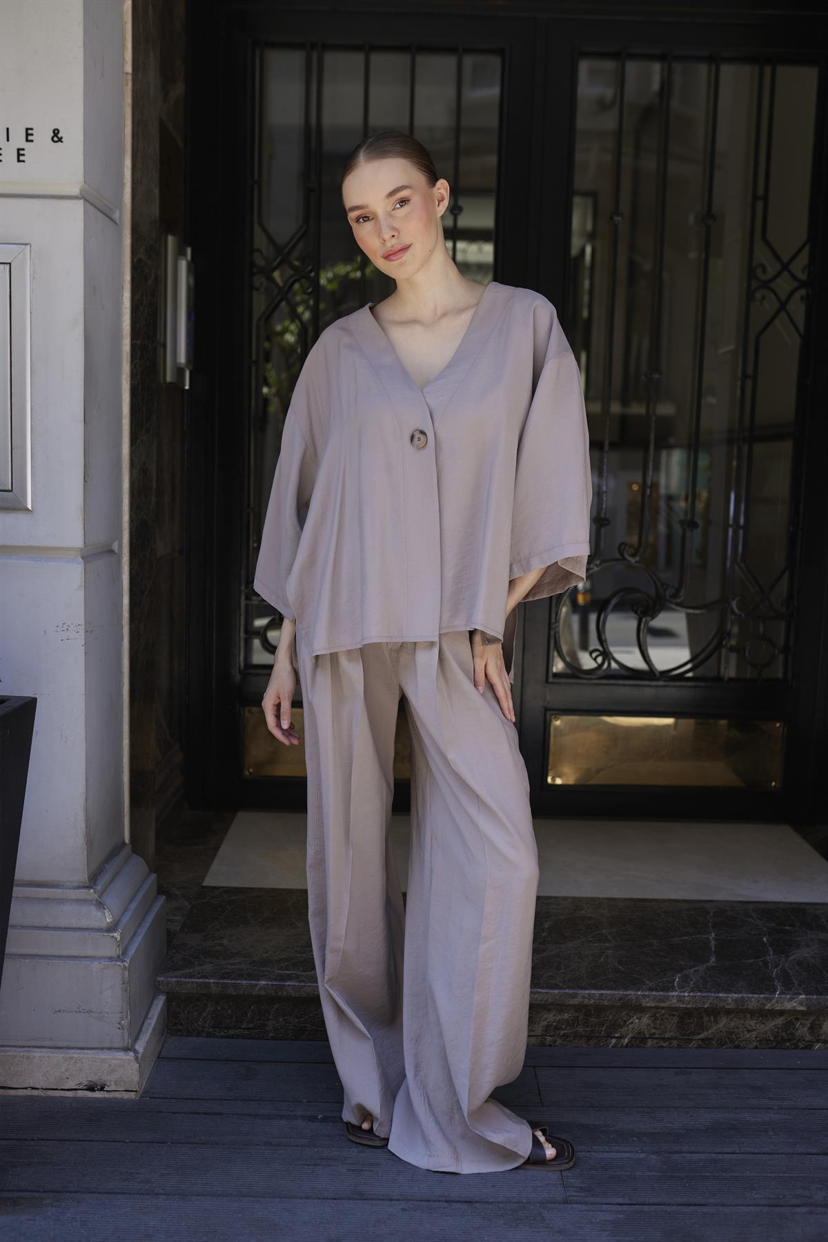 51173 BLUZ PANTOLON TAKIM VİZON