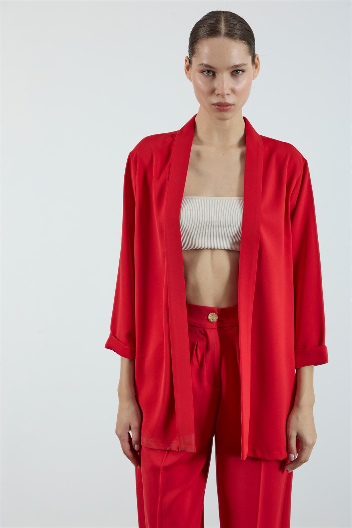 9564 ŞAL YAKA CEKET KIRMIZI