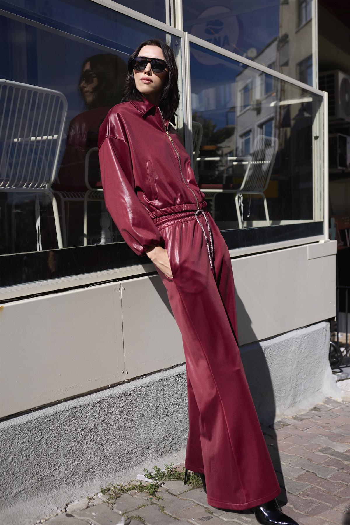 51231 DERİ CEKET PANTOLON TAKIM BORDO