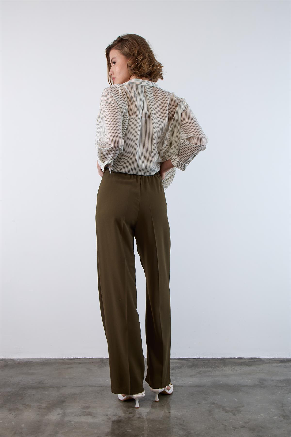 51078 PİLELİ PALAZZO PANTOLON KOYU HAKİ