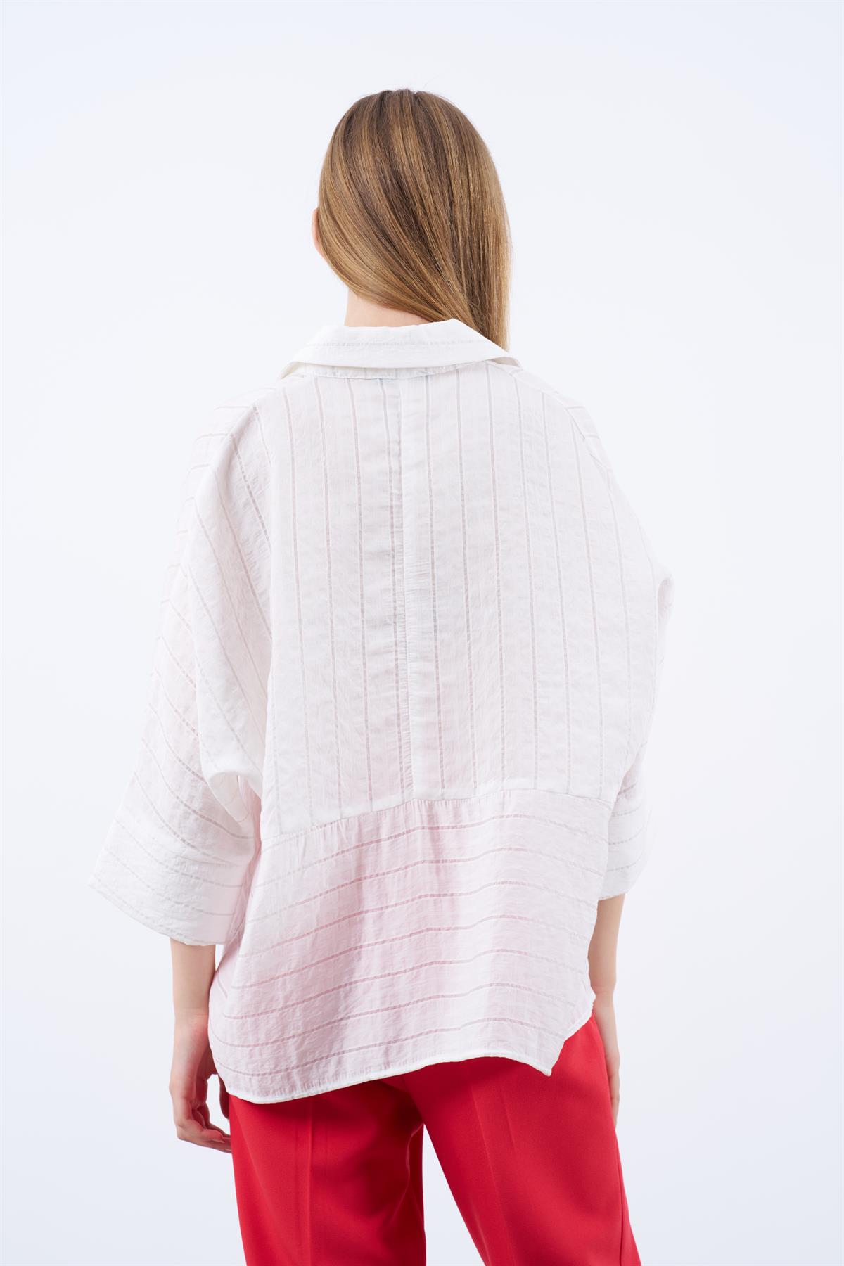 4937 ÇİZGİLİ YARASA GÖMLEK BEYAZ