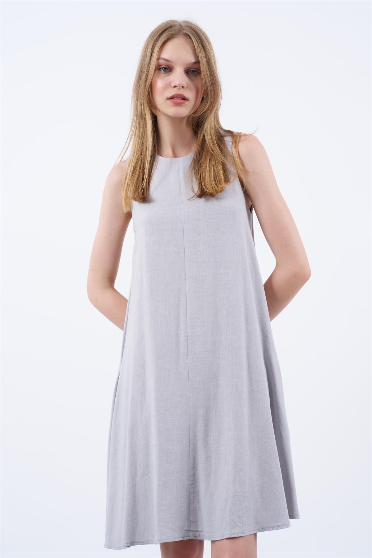 3181 SIFIR KOL KETEN ELBİSE GRİ