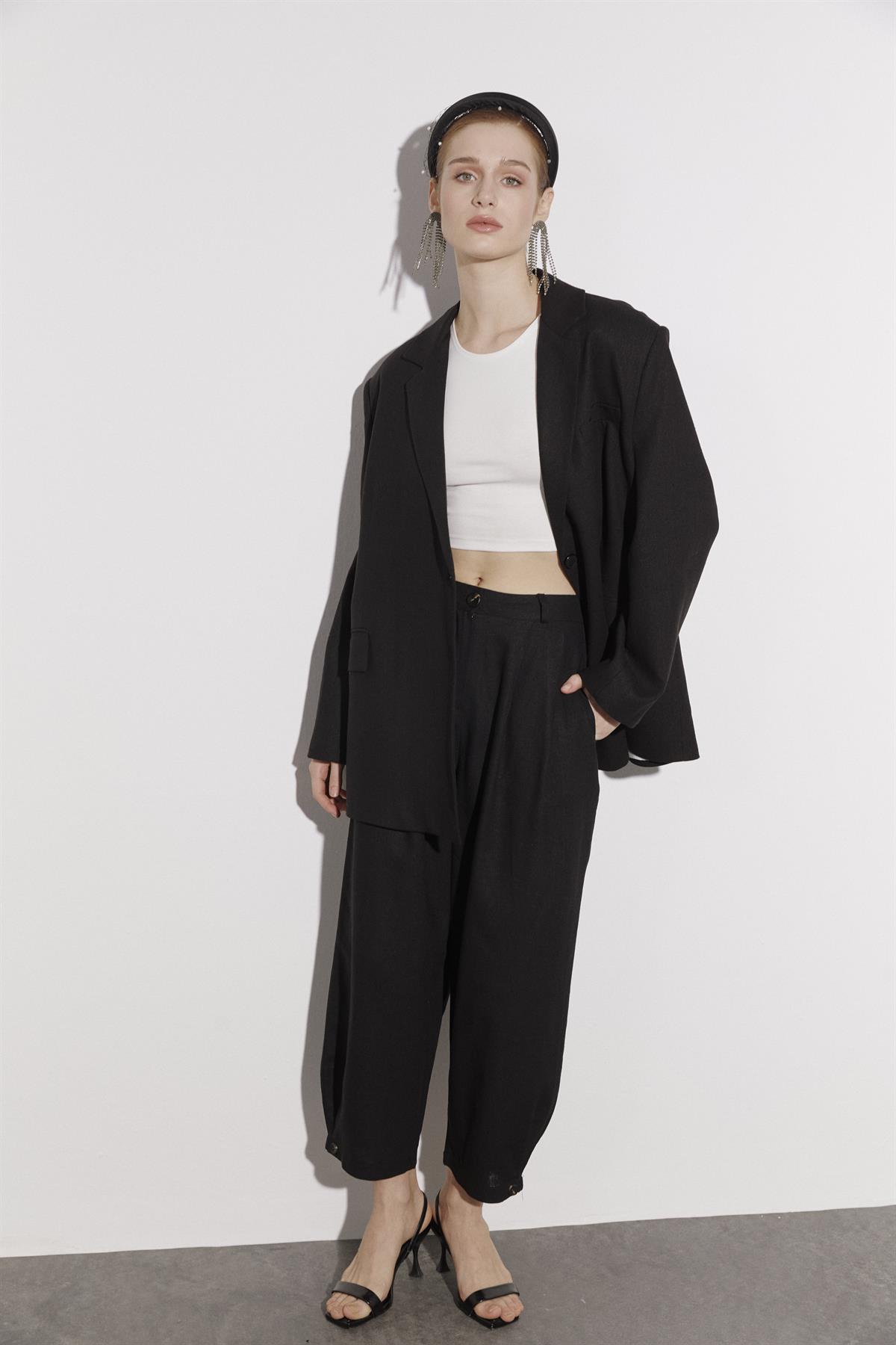 50976 KETEN PANTOLON SİYAH