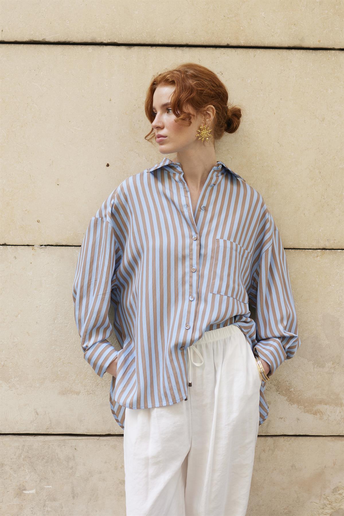 4969 ÇİZGİLİ GÖMLEK MAVİ-KAHVE