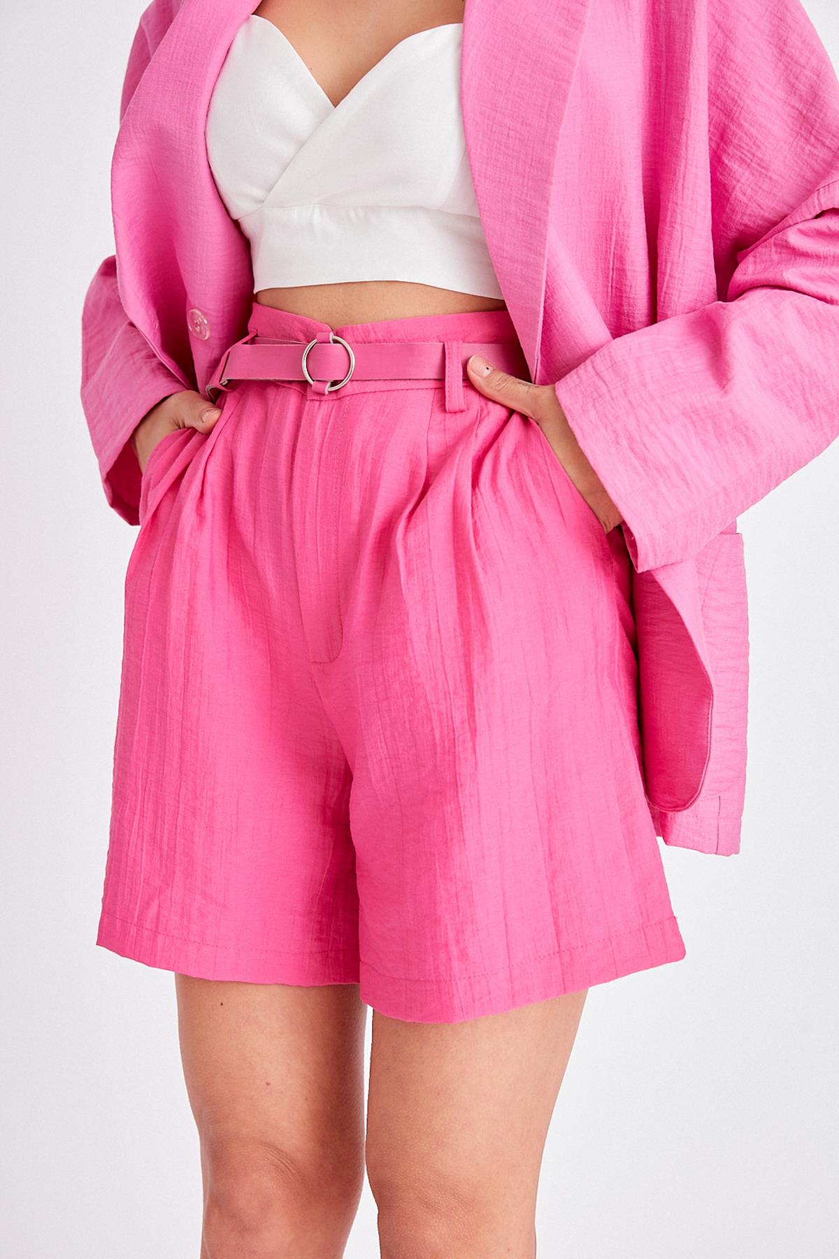 50530 ÇİFT PİLİLİ KETEN ŞORT FUŞYA