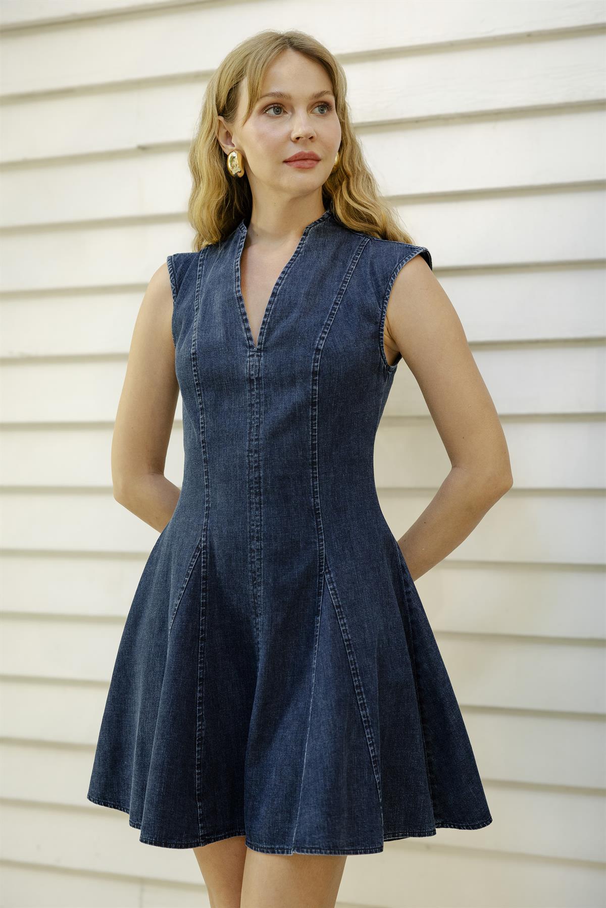 0093 KOLSUZ KOT KLOŞ ELBİSE LACİVERT