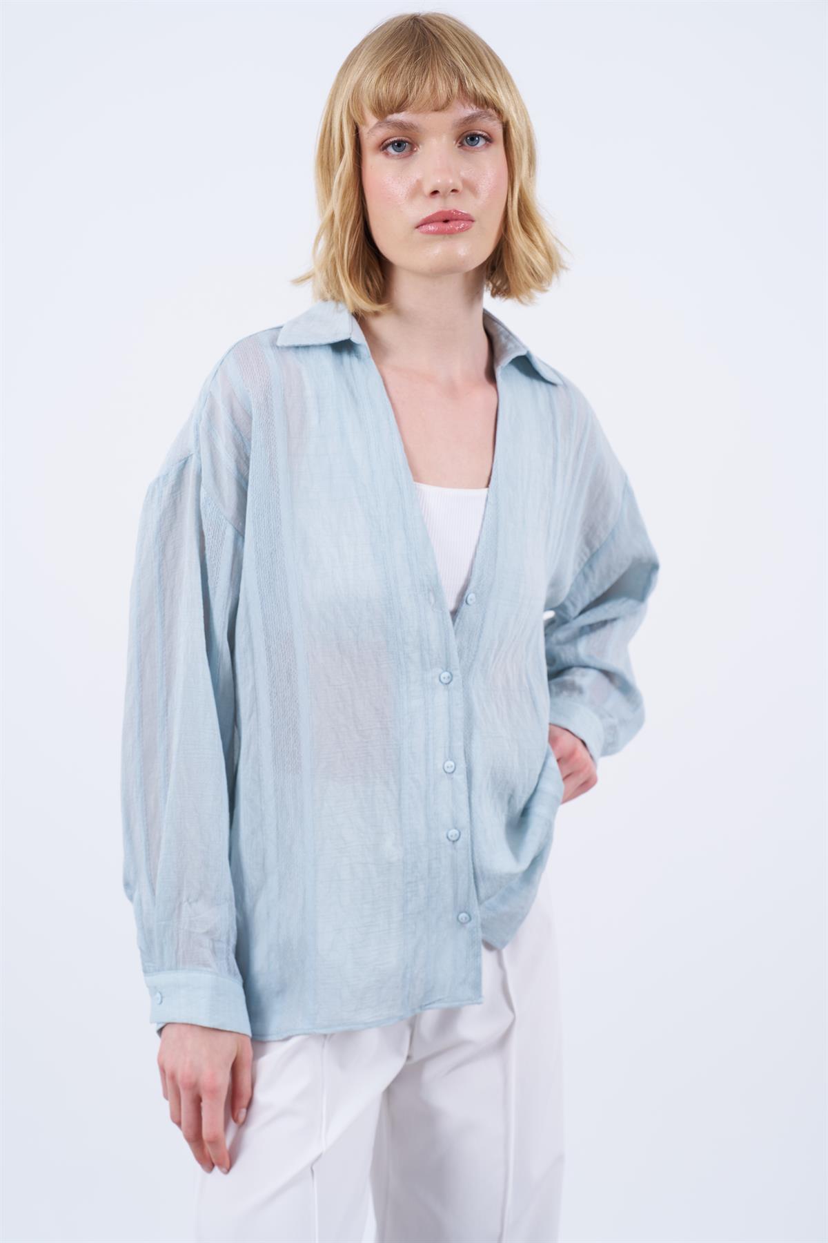 4914 TRANSPARAN GÖMLEK İNDİGO