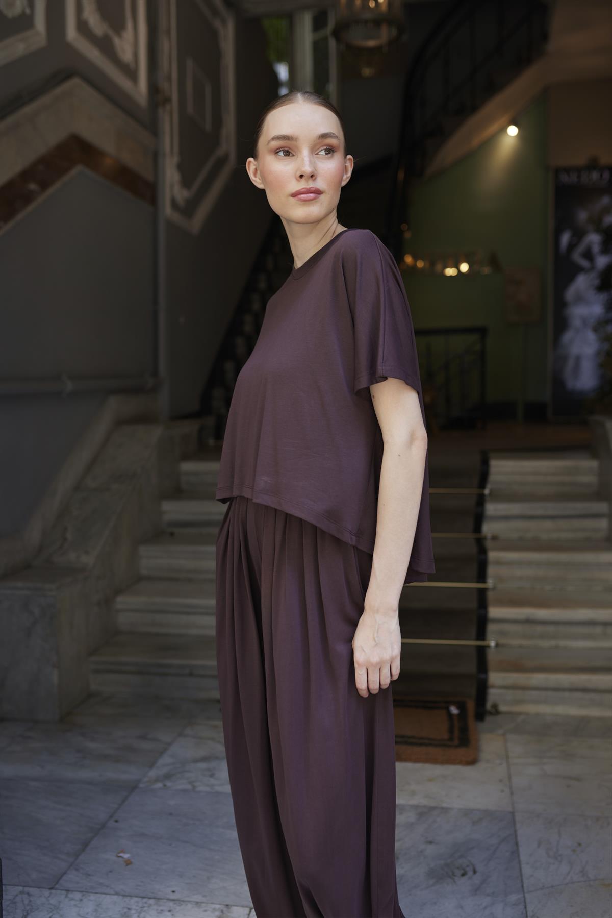 51149 TİŞÖRT PANTOLON TAKIM KOYU KAHVE