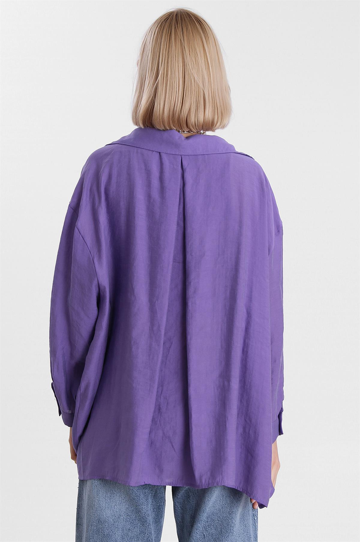 4612 DÜŞÜK OMUZLU OVERSİZE GÖMLEK MOR