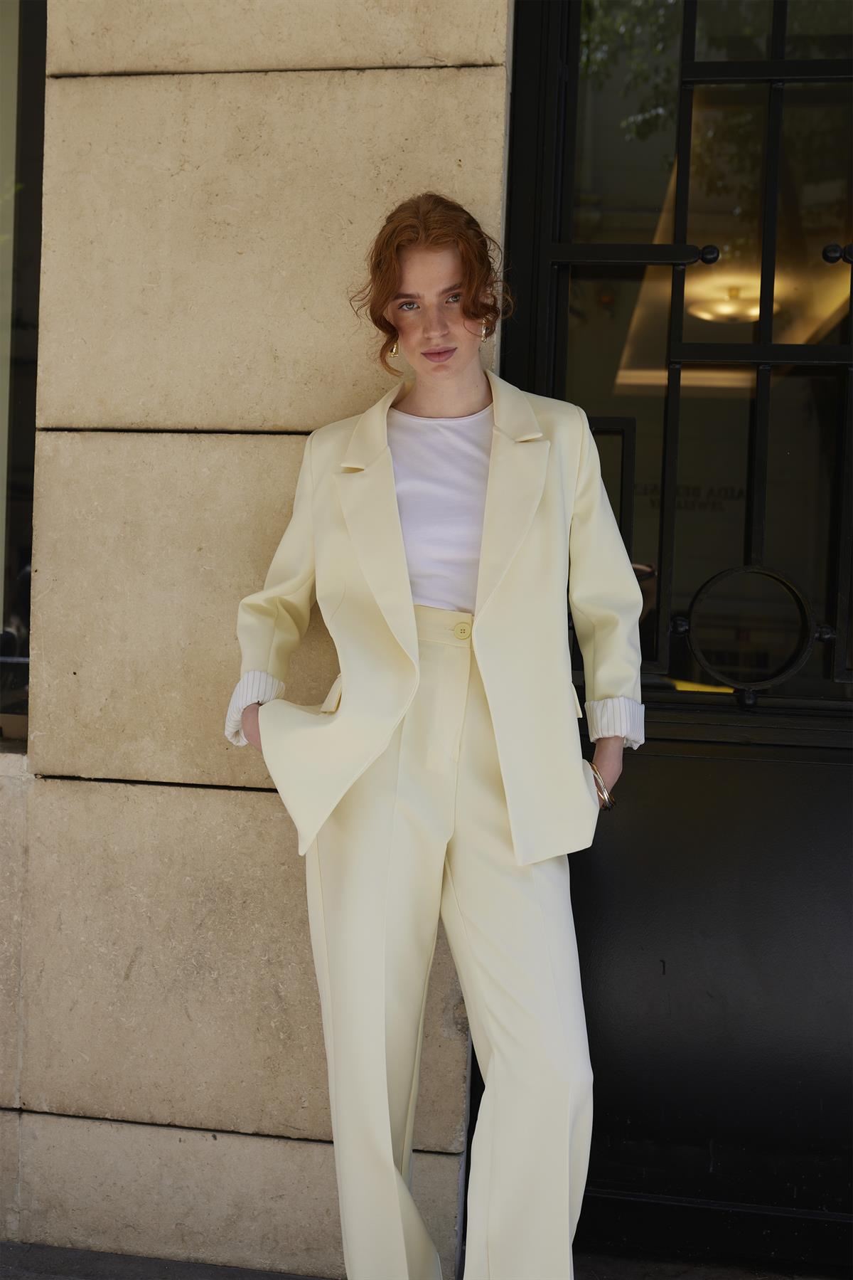 9134 KOLU KATLAMALI CEKET SARI