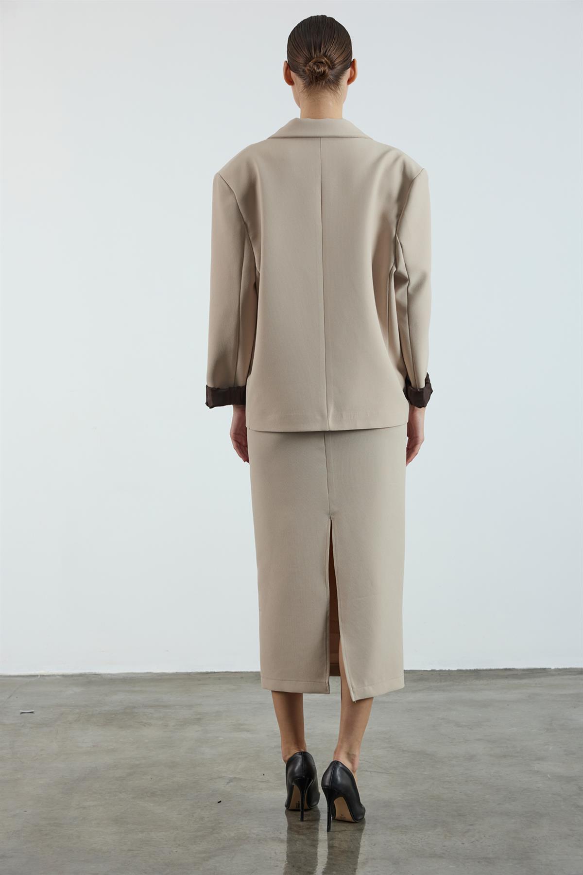 9555 BİYELİ CEKET TAŞ-KAHVE