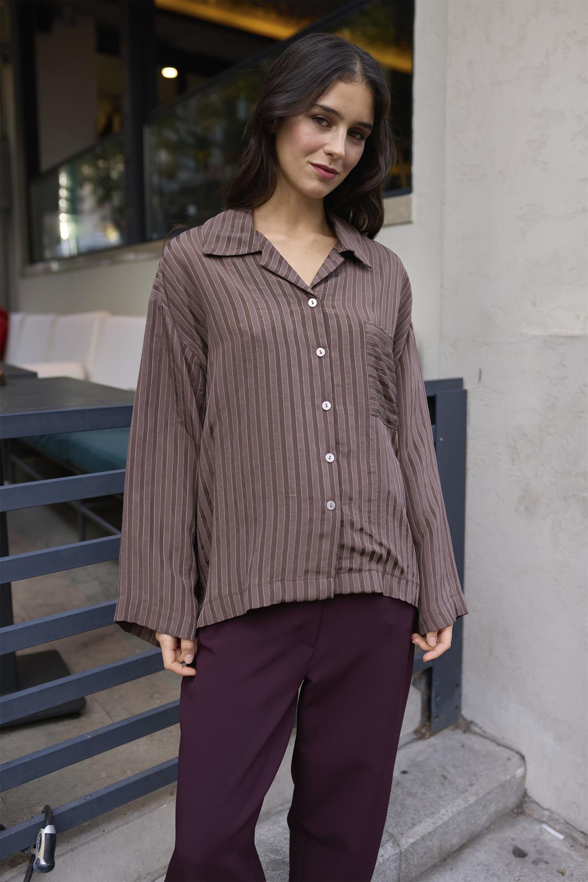 4998 OVERSIZE GÖMLEK KAHVE