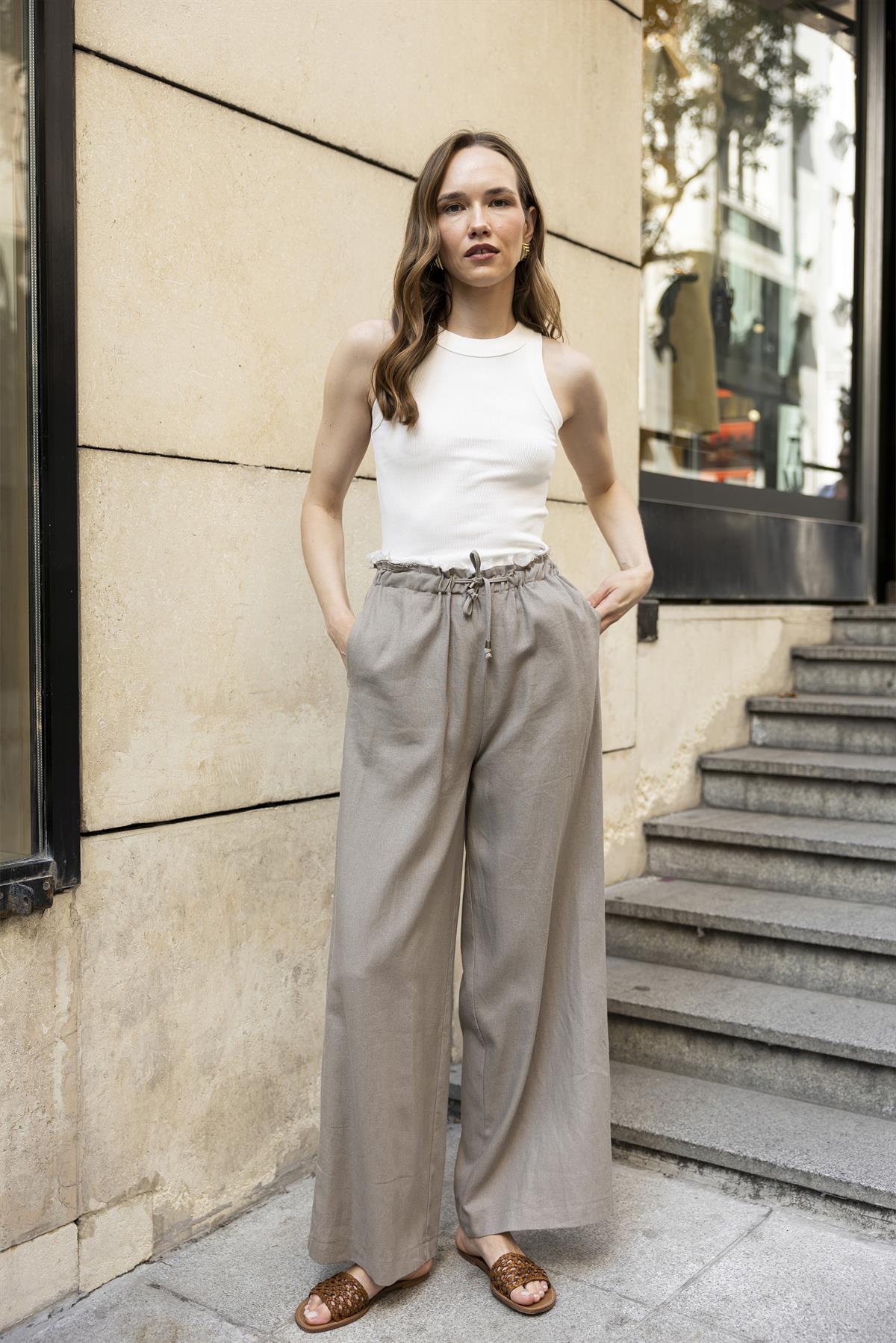 51176 KETEN PANTOLON VİZON