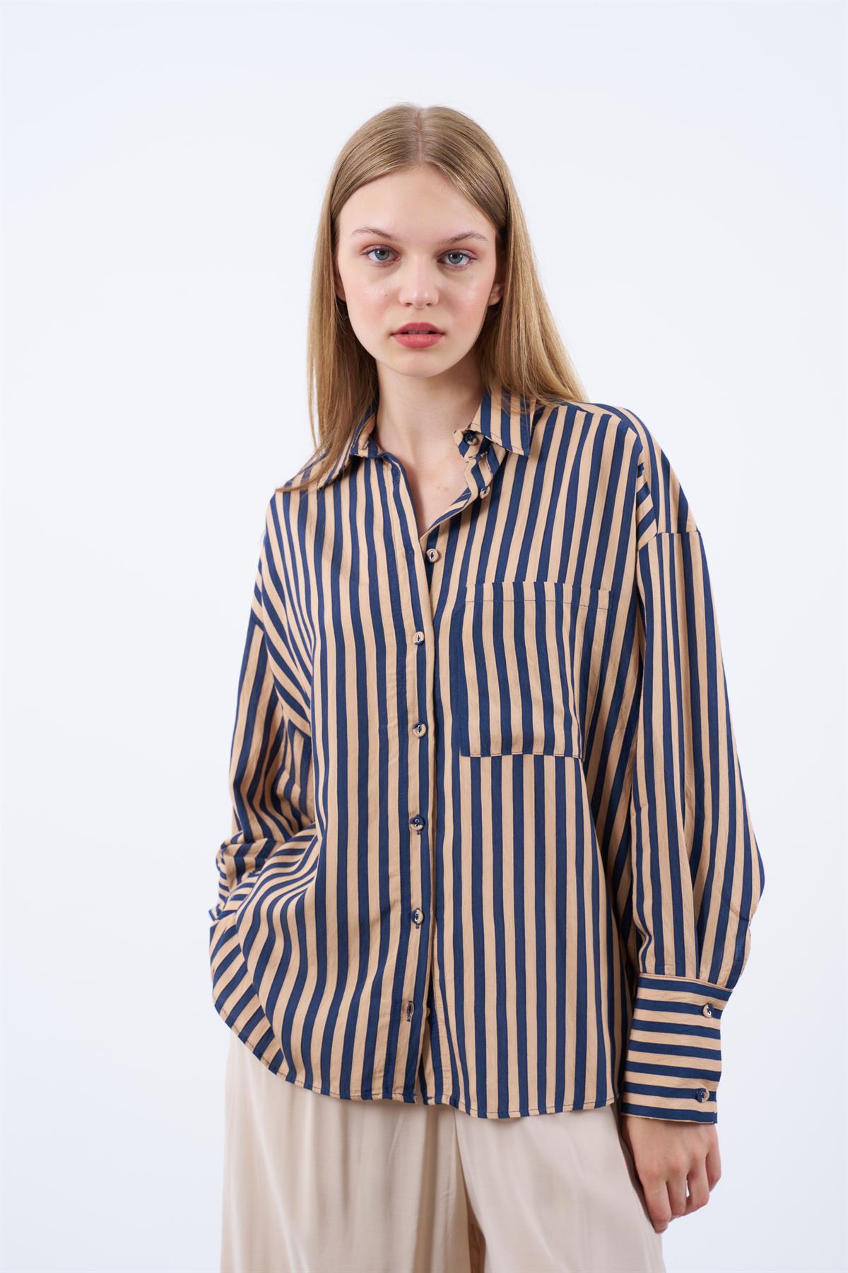 4969 ÇİZGİLİ GÖMLEK CAMEL-LACİ