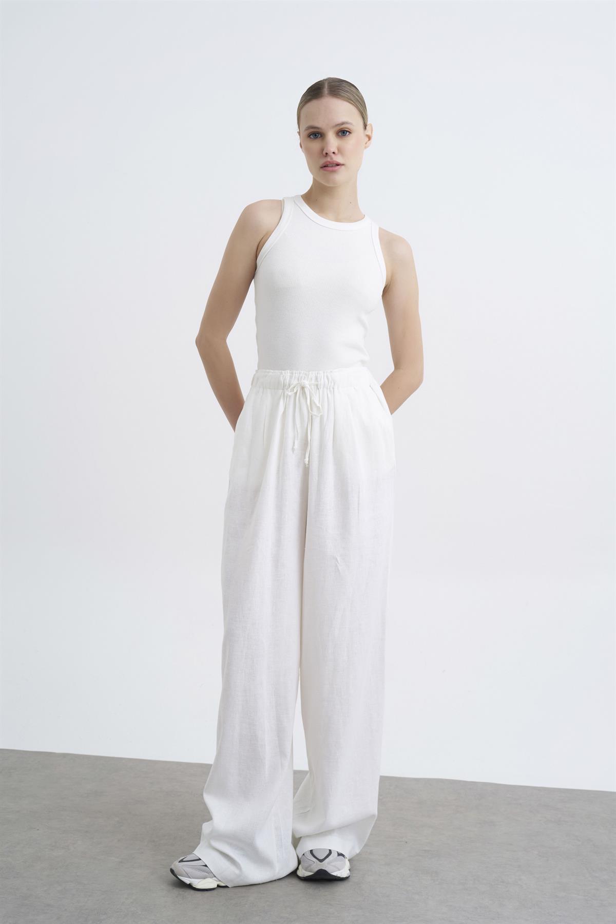 51017 KETEN PANTOLON BEYAZ