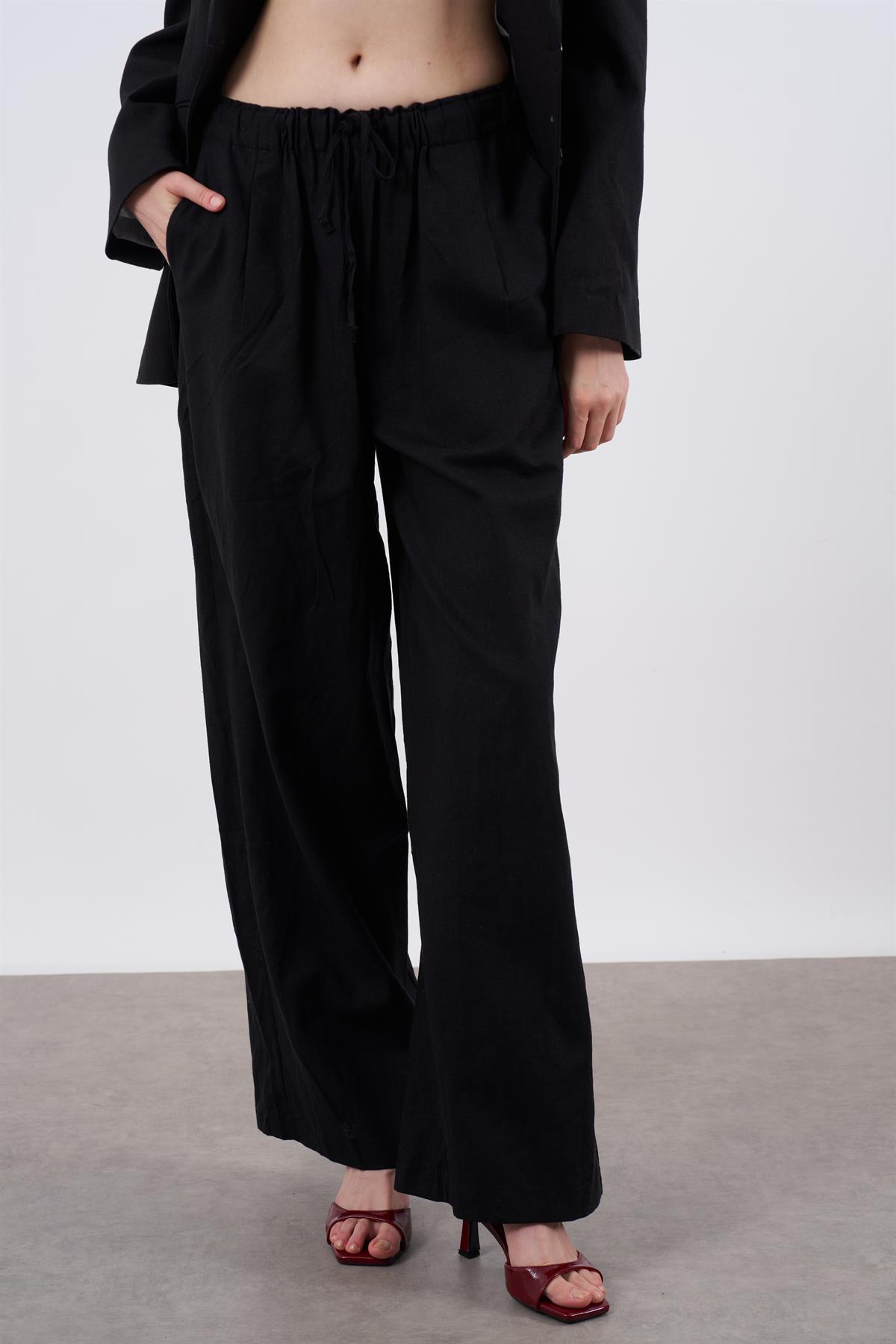 51017 KETEN PANTOLON SİYAH