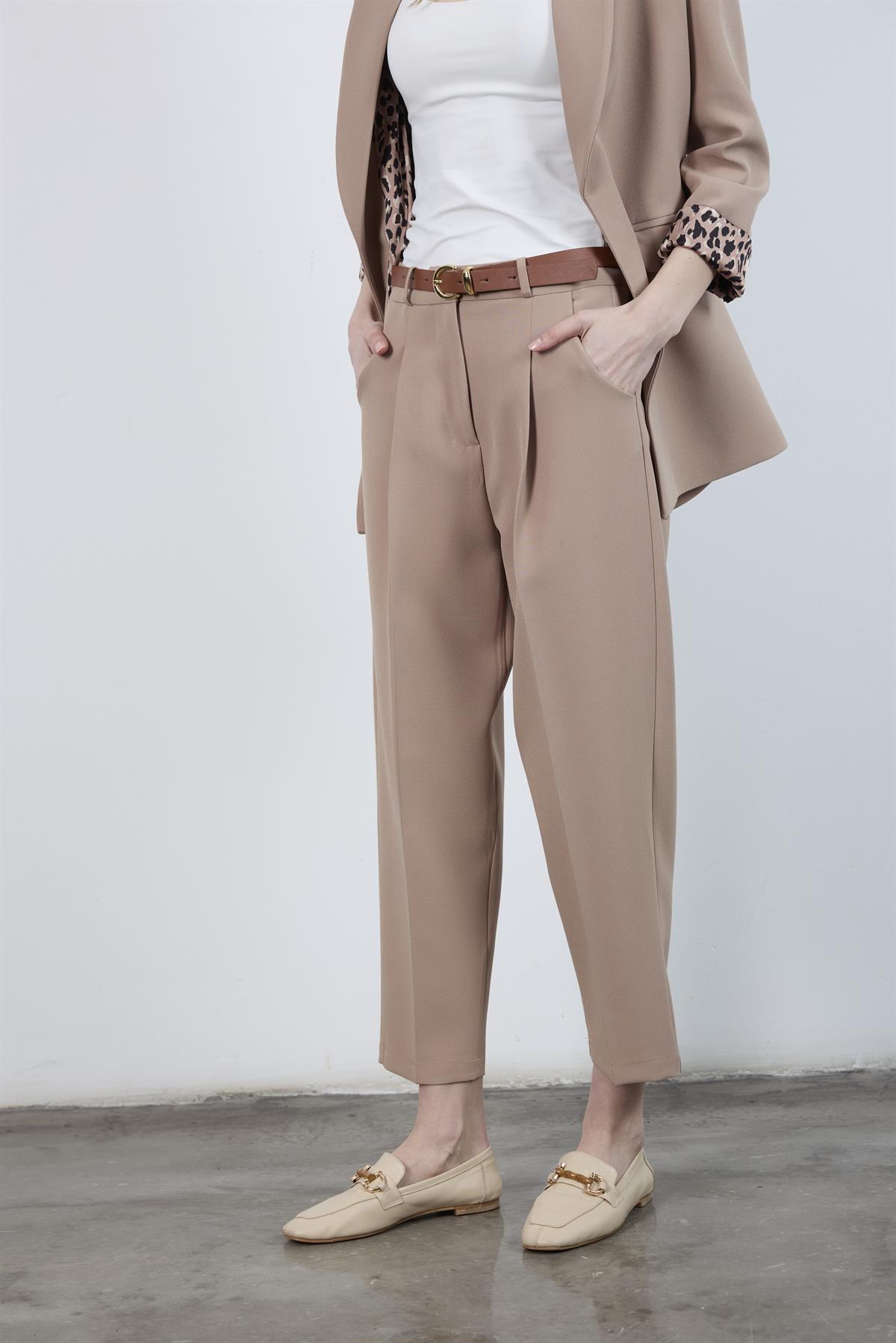 50938 KEMERLİ PANTOLON BEJ