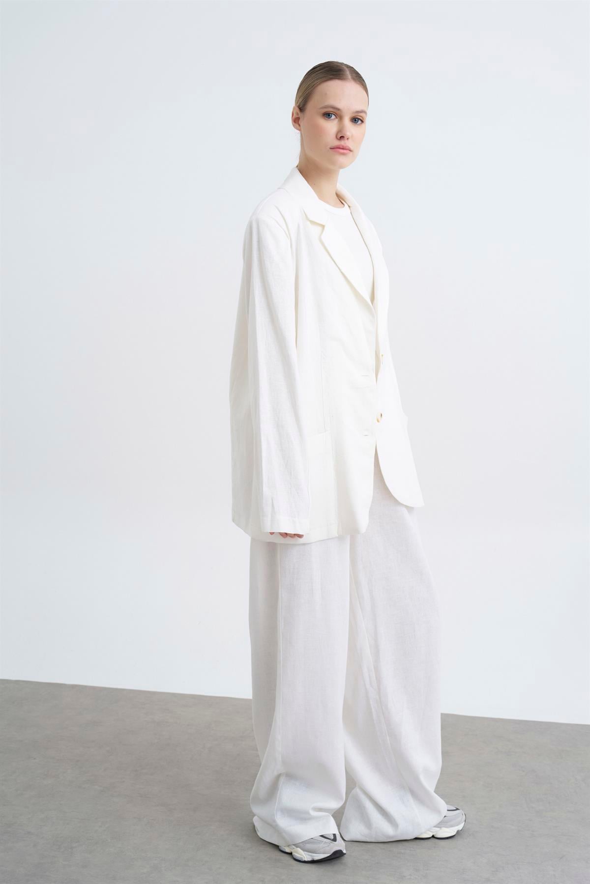 9430 KETEN CEKET BEYAZ