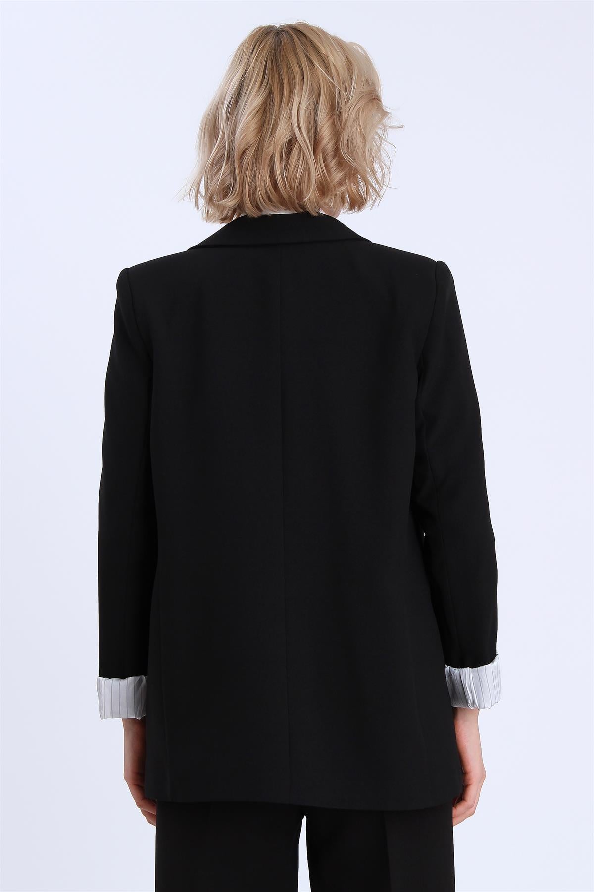 9134 KOLU KATLAMALI CEKET SİYAH