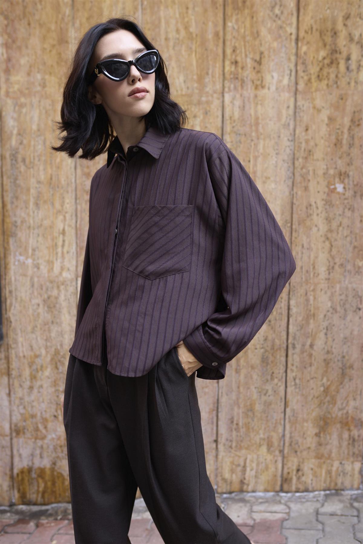 4997 OVERSIZE GÖMLEK KAHVE-LACİVERT