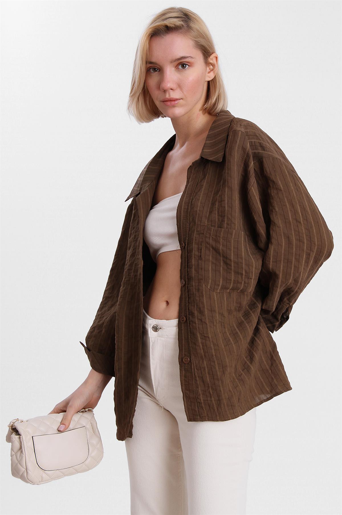 4758 OVERSIZE GÖMLEK(4612) KAHVE