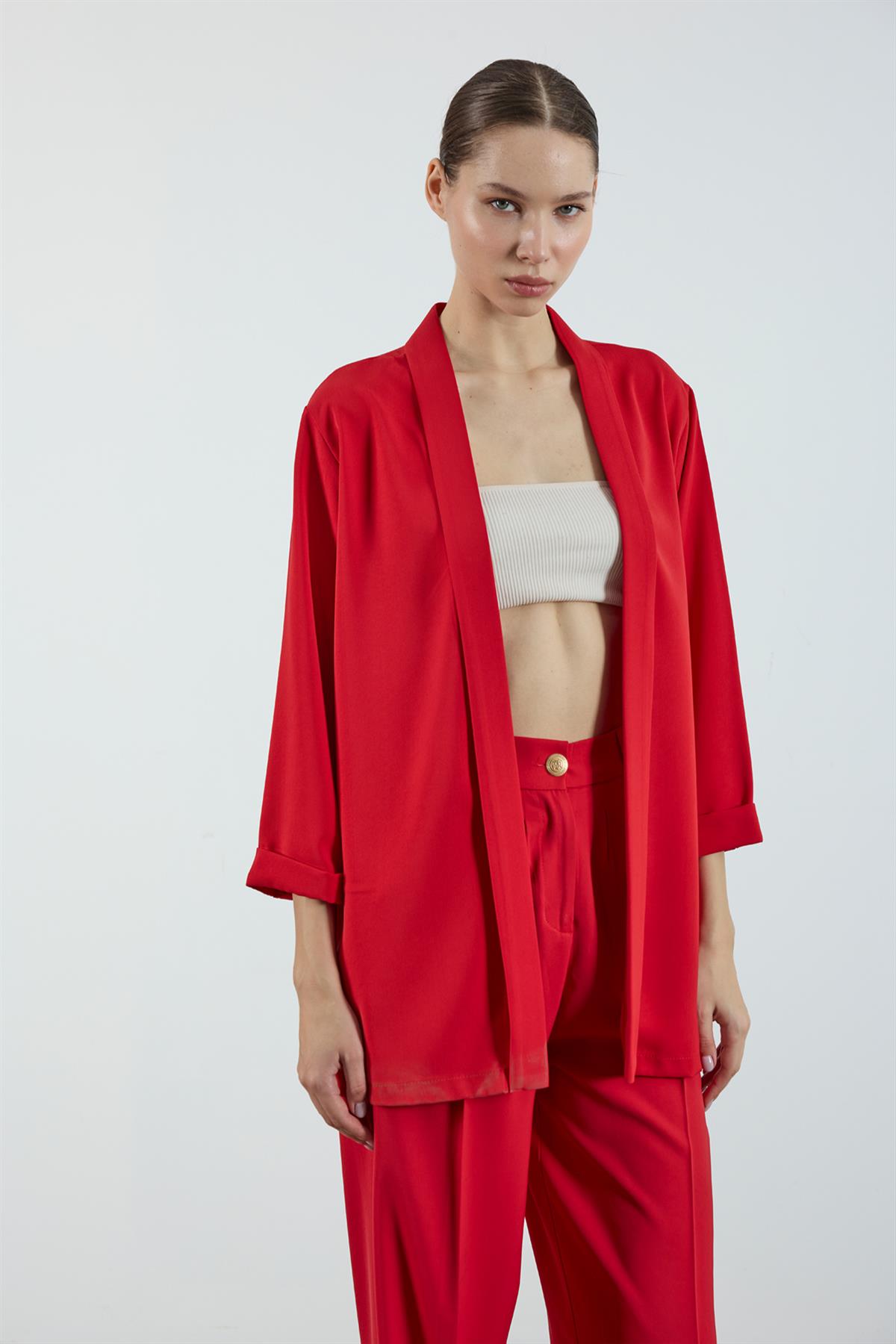 9564 ŞAL YAKA CEKET KIRMIZI