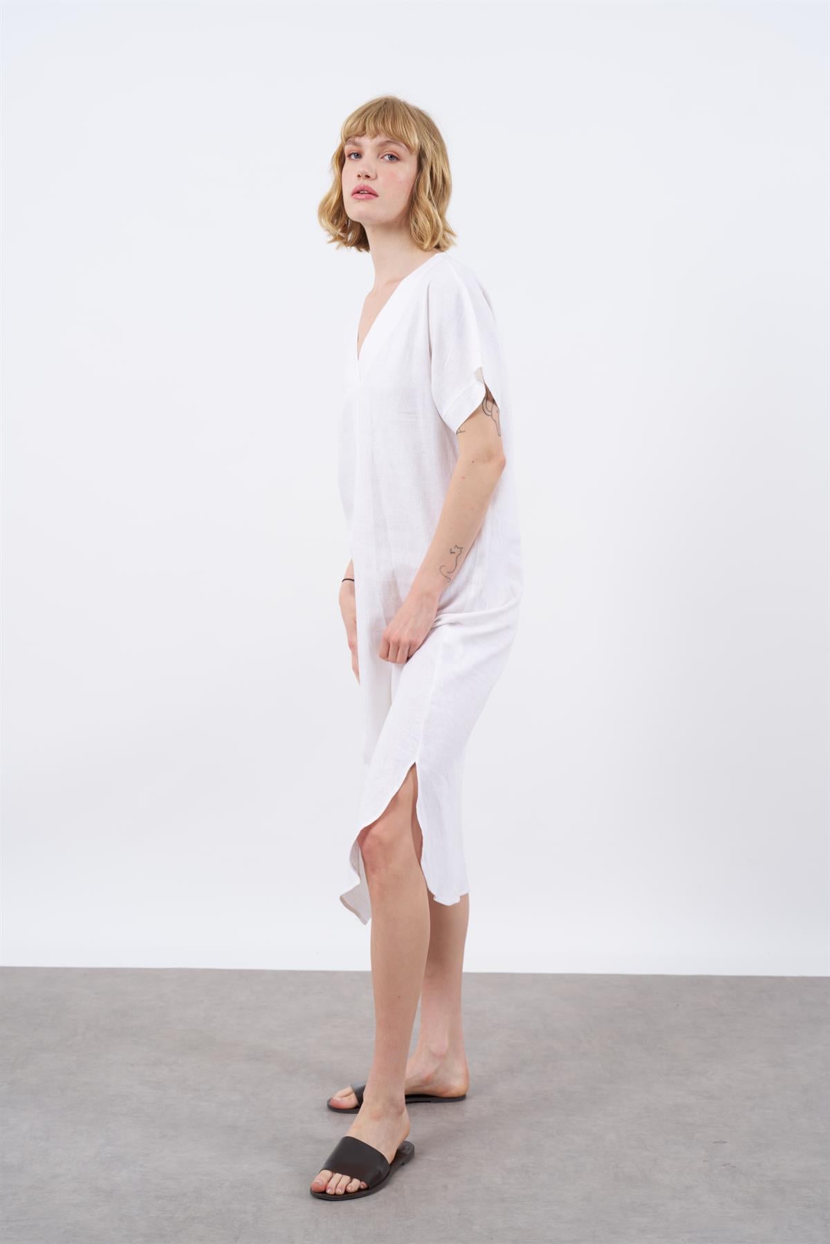 3131 KETEN ELBİSE(2835) BEYAZ