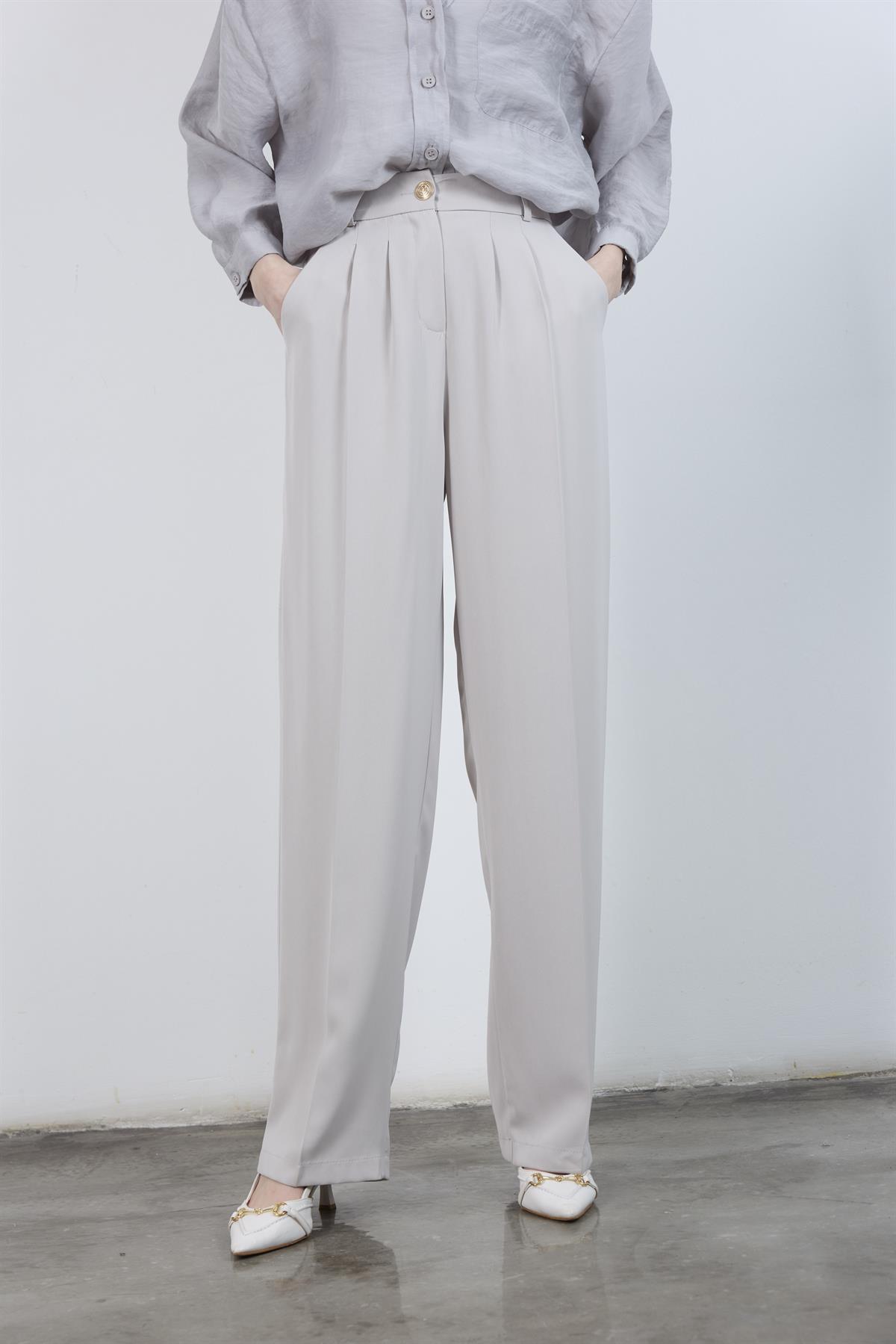 51078 PİLELİ PALAZZO PANTOLON TAŞ