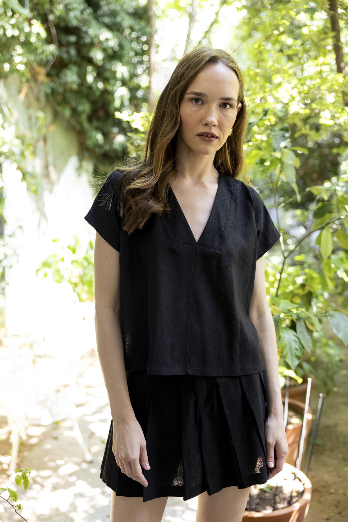 51169 BLUZ ŞORT ETEK TAKIM SİYAH