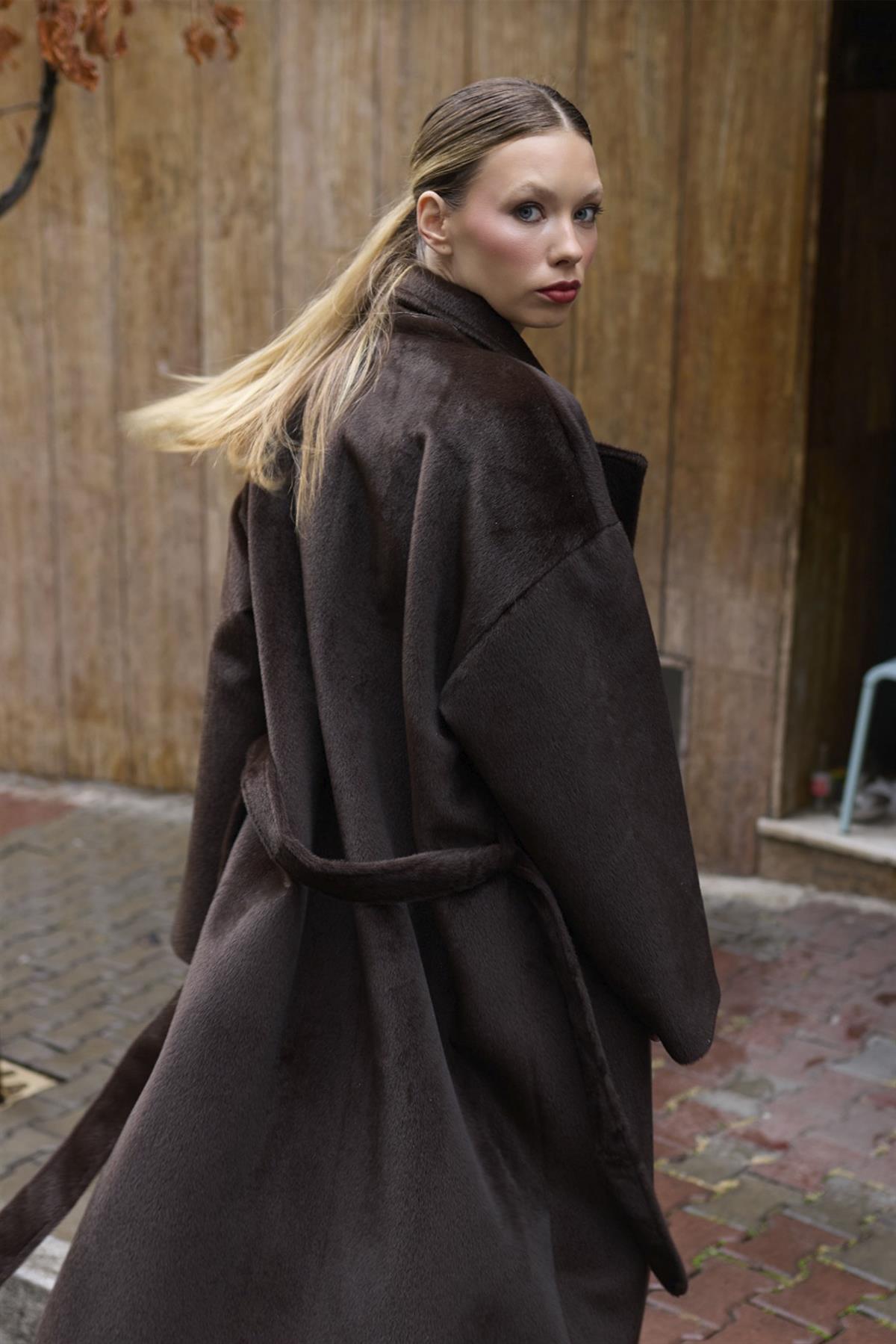 9610 PELUŞ TRENÇ KAHVE