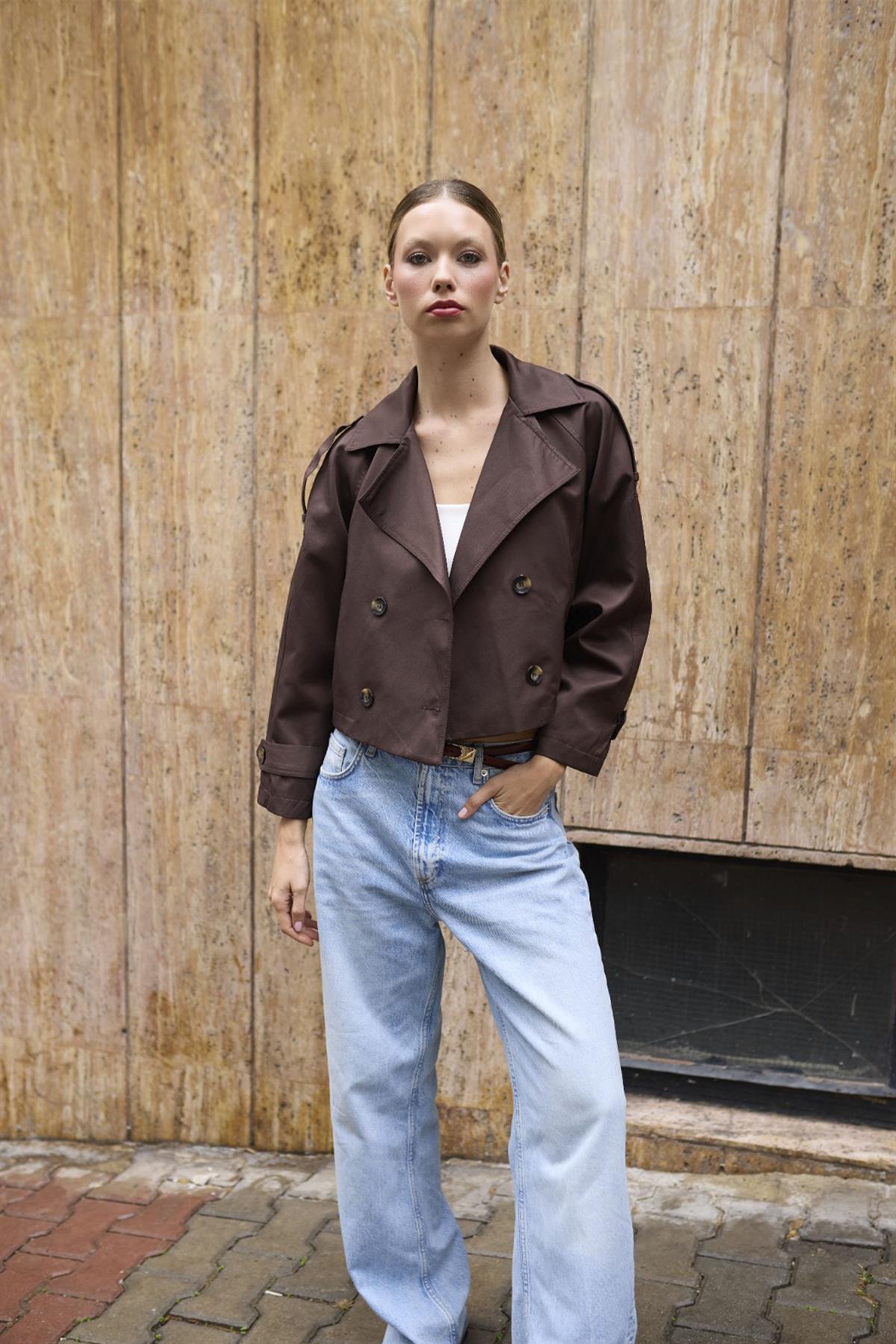 9629 KISA TRENÇ KAHVE