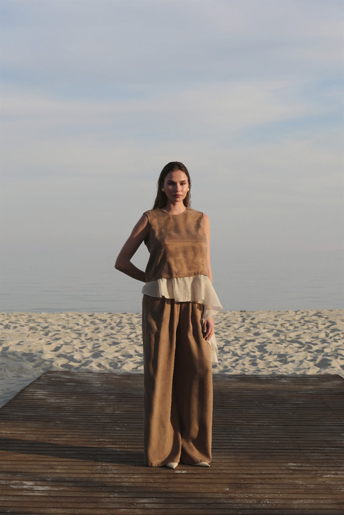 51391 GARNİLİ BLUZ PANTOLON TAKIM BRONZ